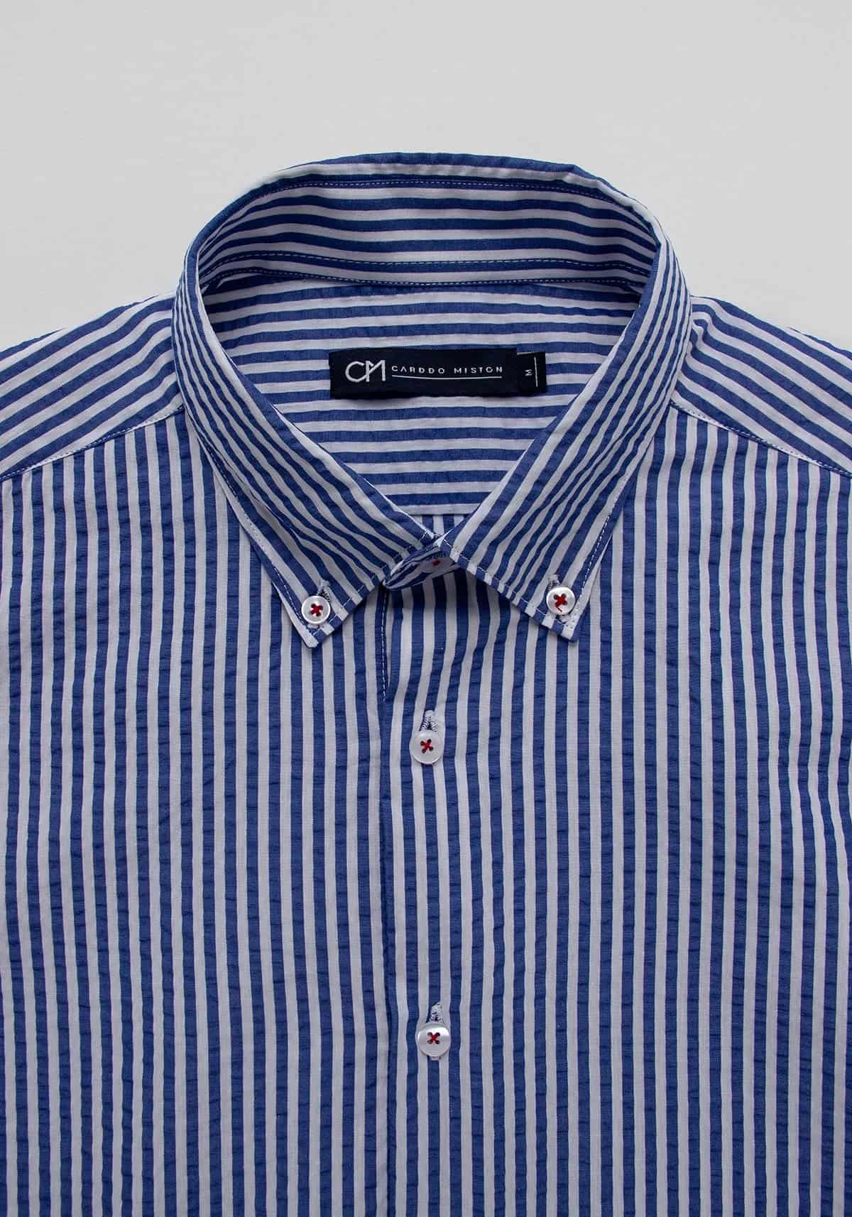 Camisa Seersucker Raya Candela Algodón Azul Medio - miniatura 2