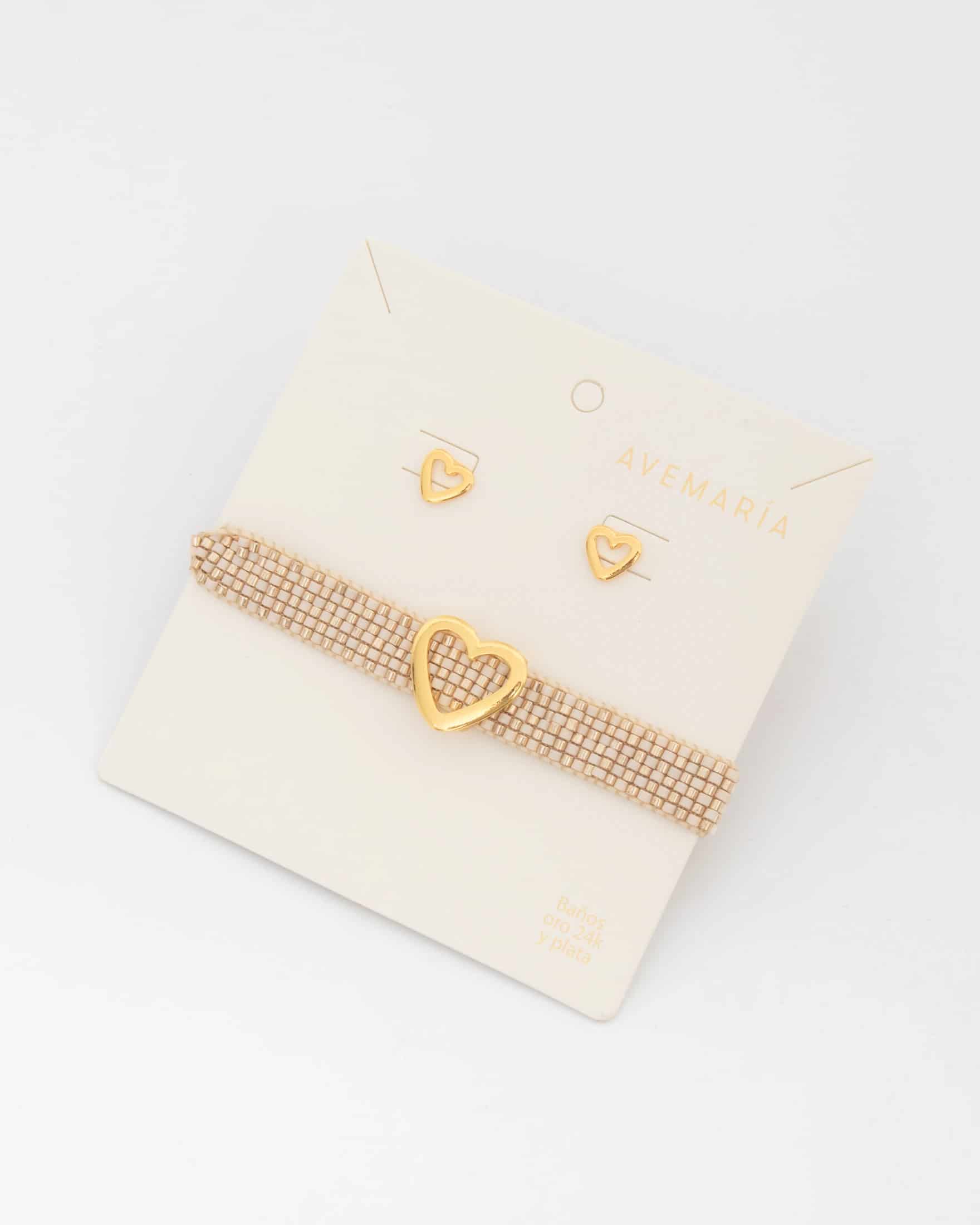 Pulsera Tejida Corazón + Aretes - miniatura 4