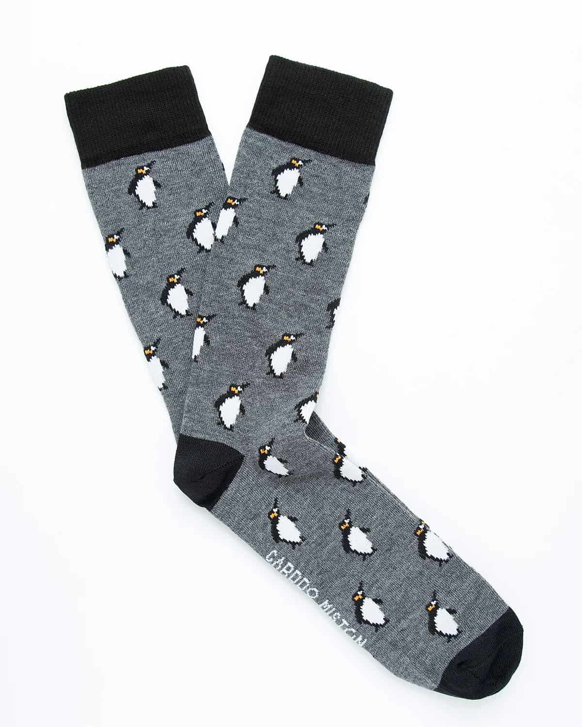 Medias Algodón Estampado Pingüinos - Fondo Gris - miniatura 1