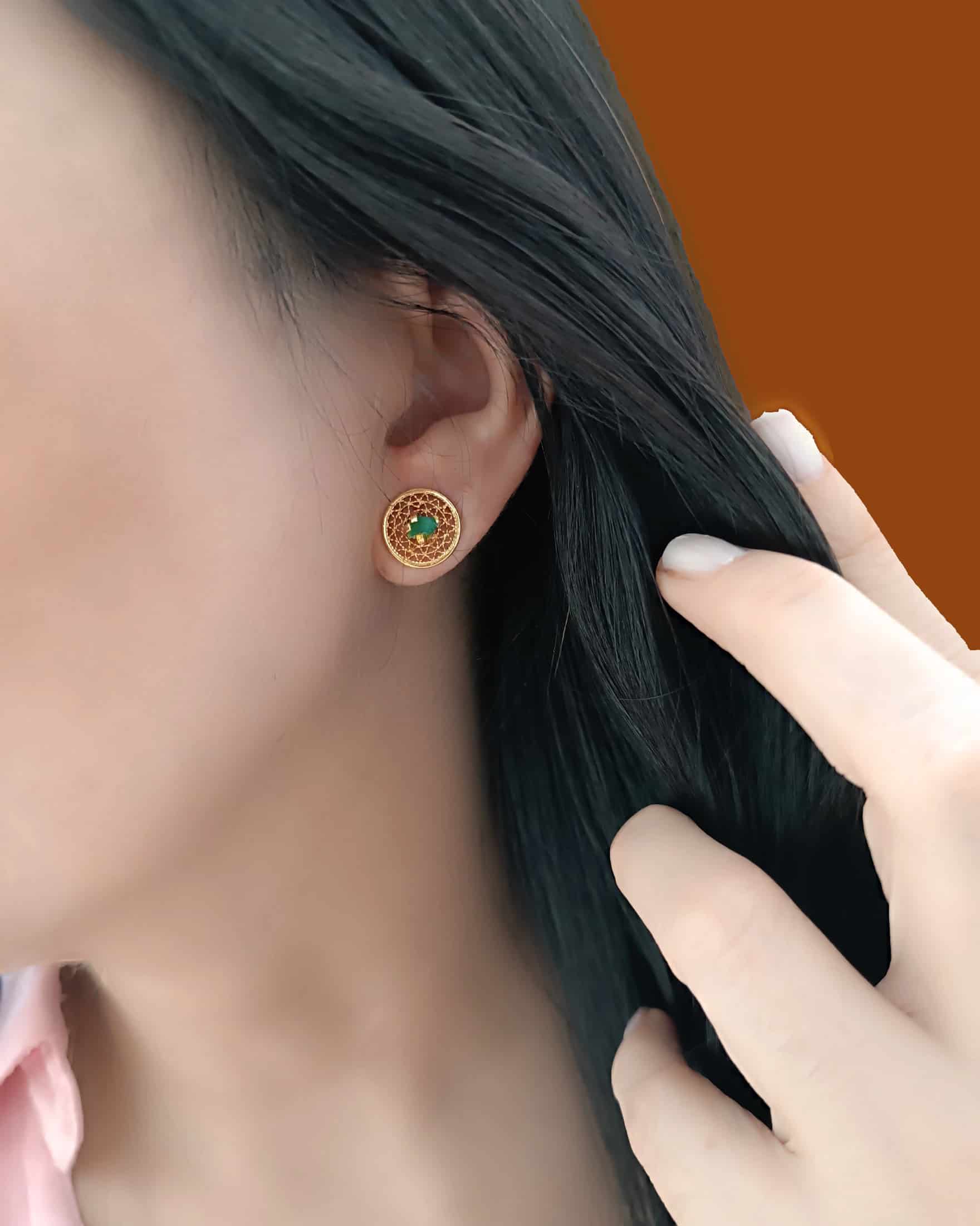 Aretes Topos Mini Filigrana y Esmeralda Circle - miniatura 4