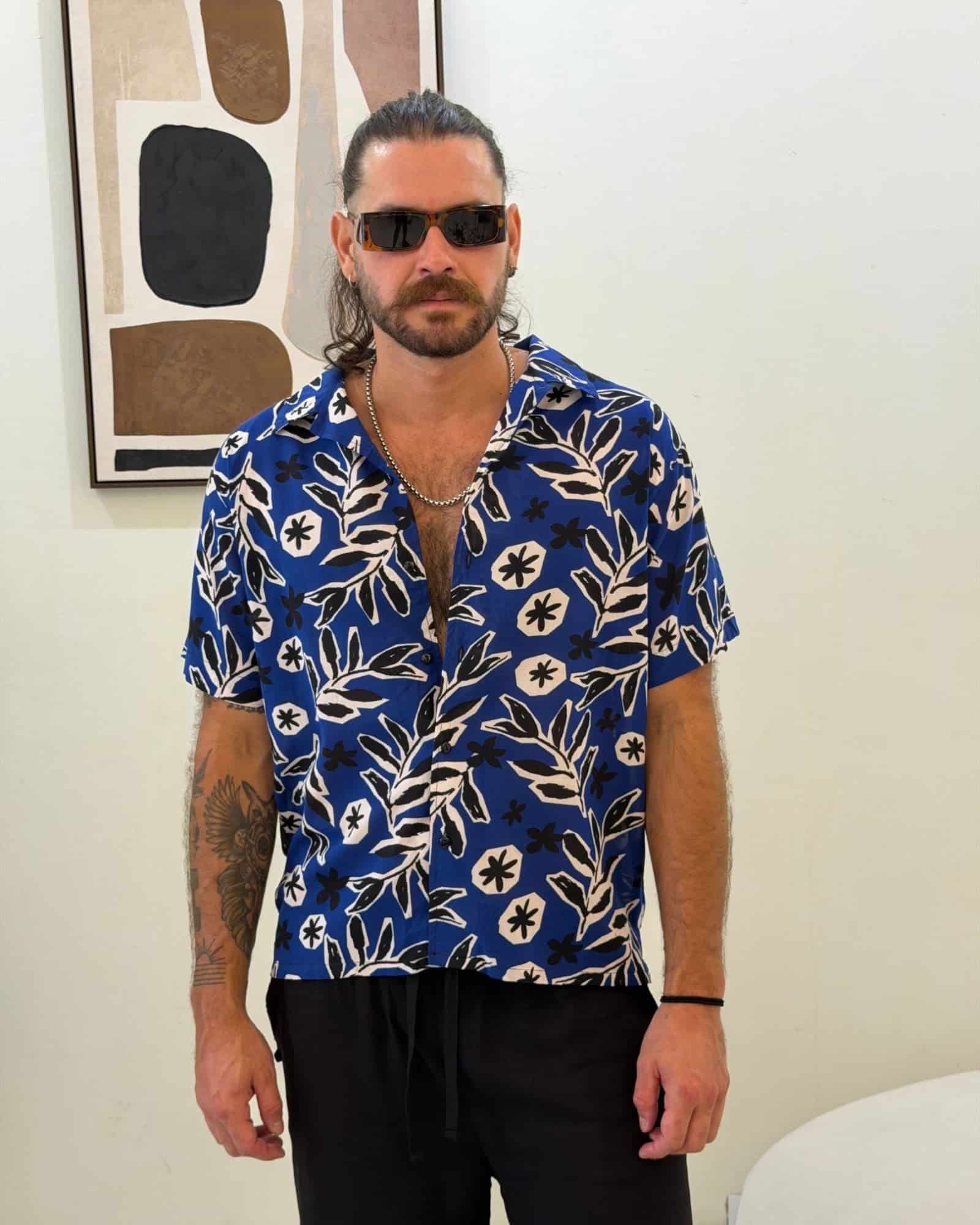 Camisa 3/4 dark blue flowers - miniatura 1