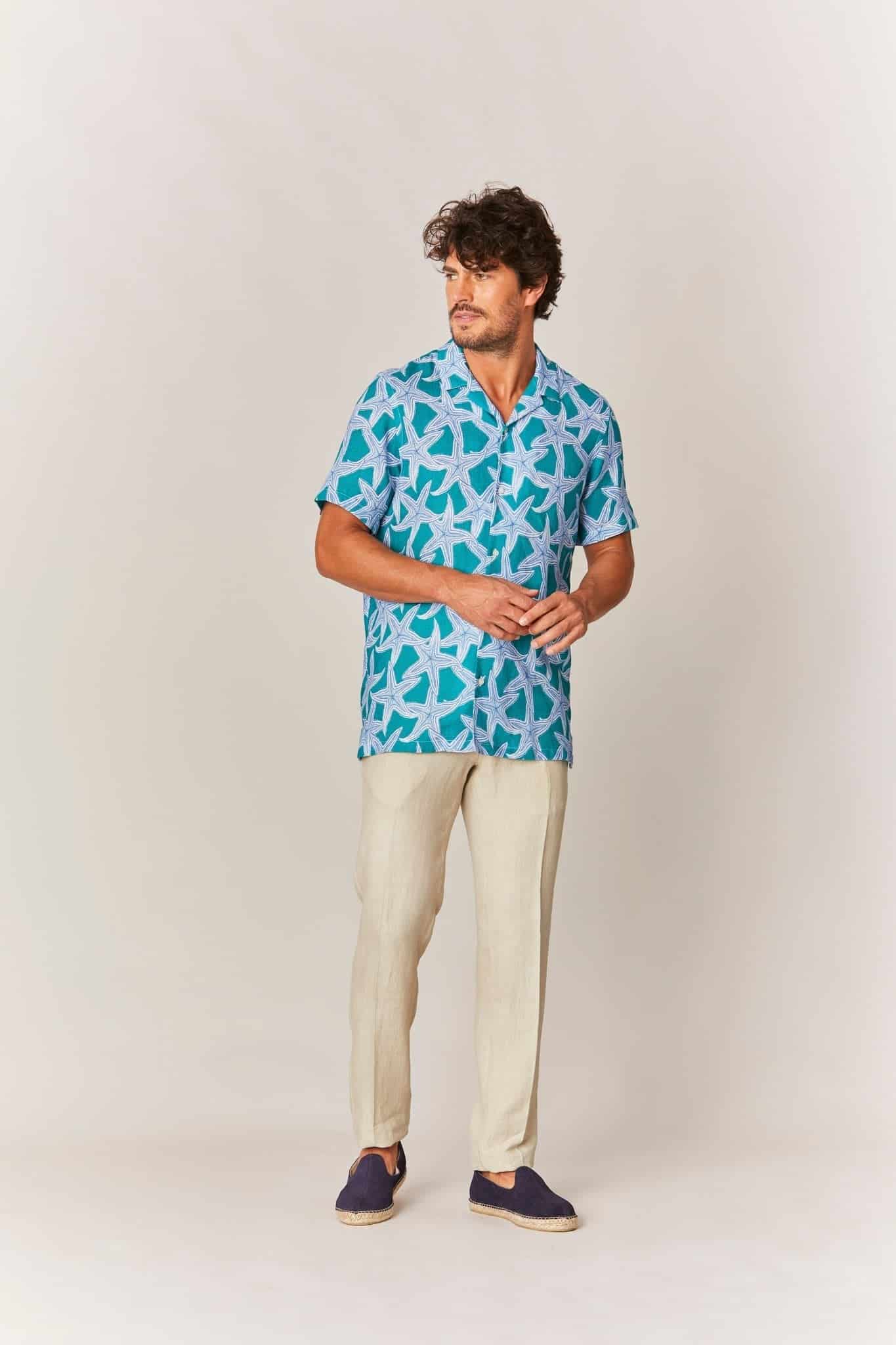 Men's linen shirt green intaglio - miniatura 3