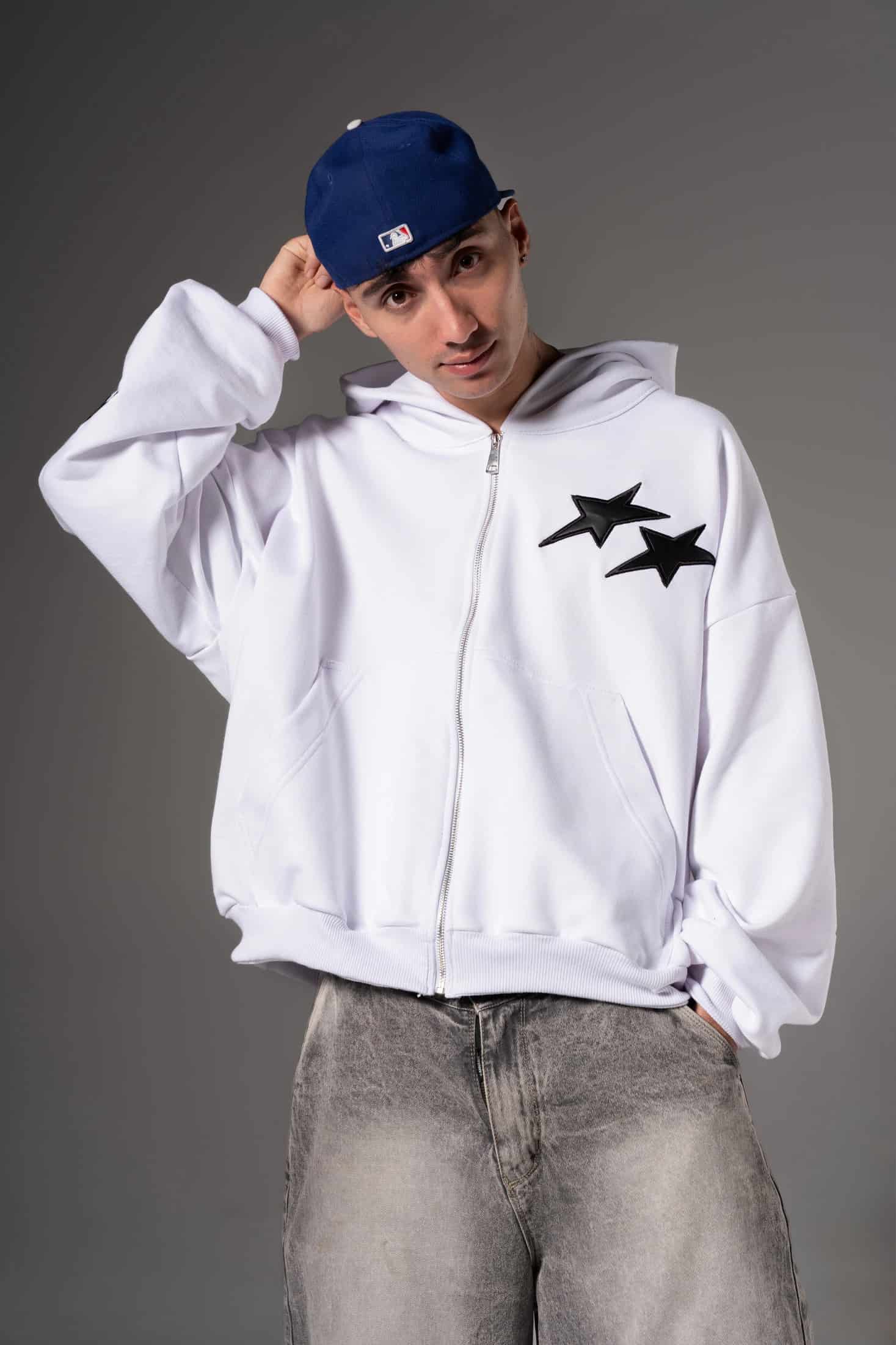 Double Zip Hoodie Boxy fit estrellas negras - miniatura 10