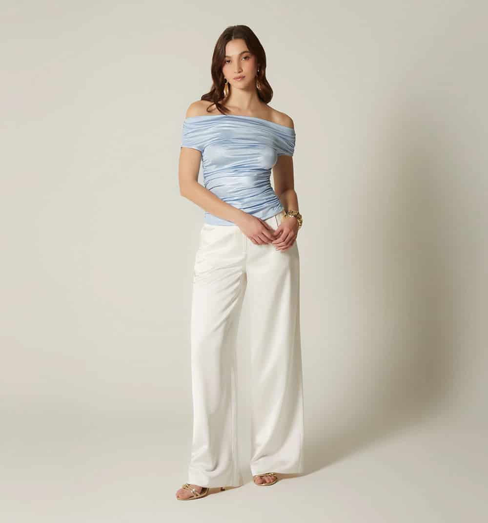 Blusa escote bandeja manga seguida - miniatura 1