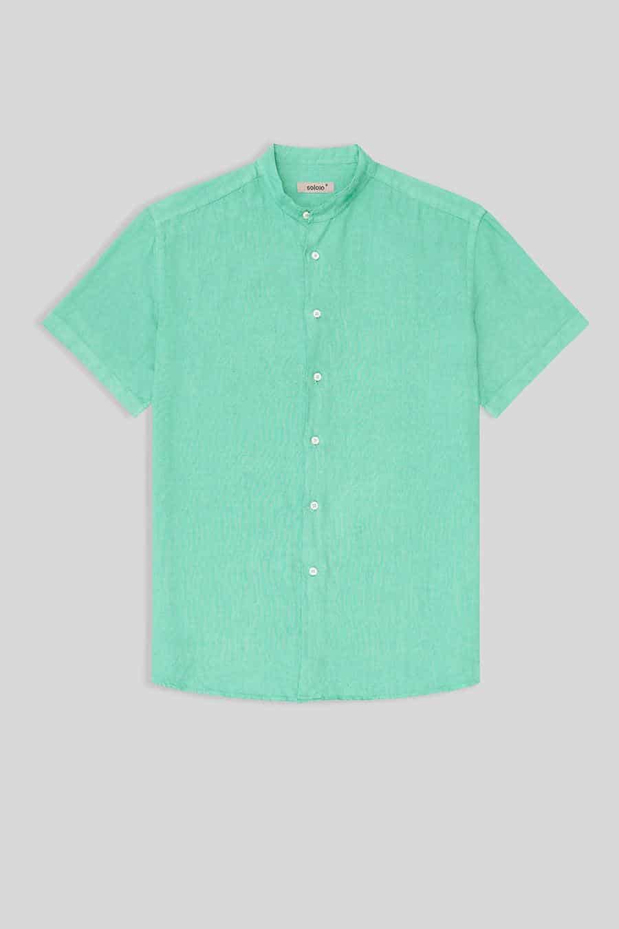 men’s linen shirt mao turquoise basic - miniatura 1