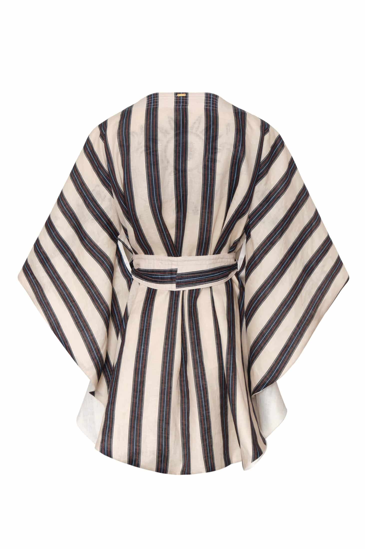 Cavalo Embroidered Linen Poncho / Ivory and Navy - miniatura 3