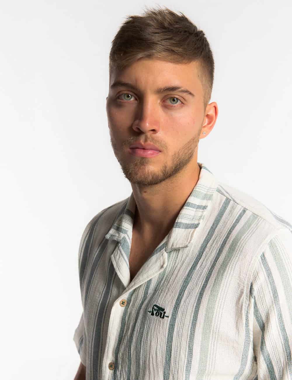 Camisa Cuello Sport manga corta Surf line crudo + verde Hombre - miniatura 8