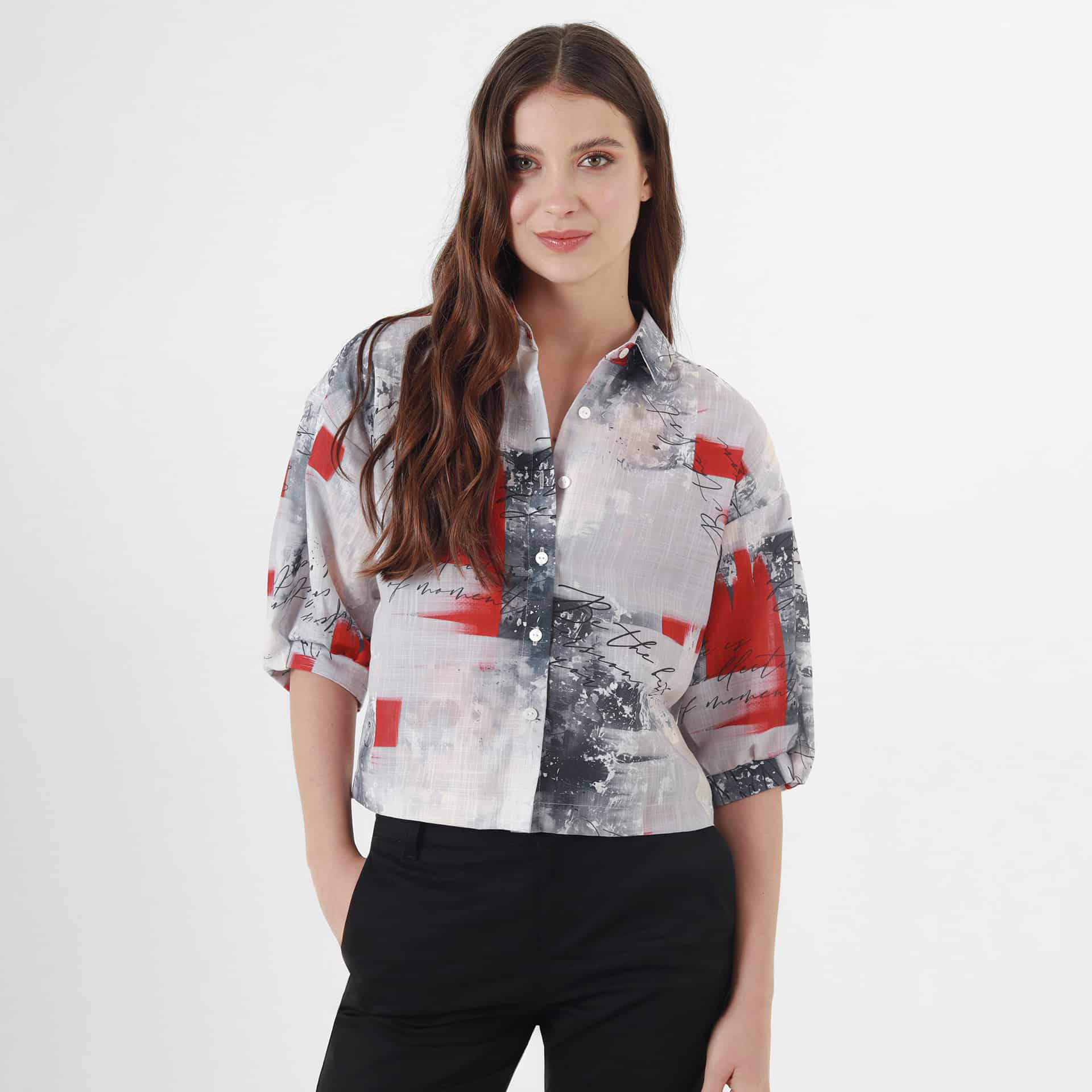 Blusa Cuello Camisero Manga Al Codo - miniatura 5