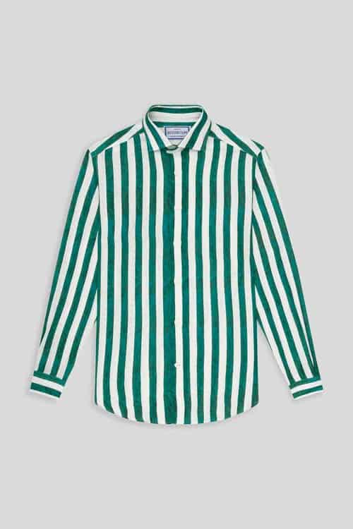 Men's linen shirt green faded striped - miniatura 4