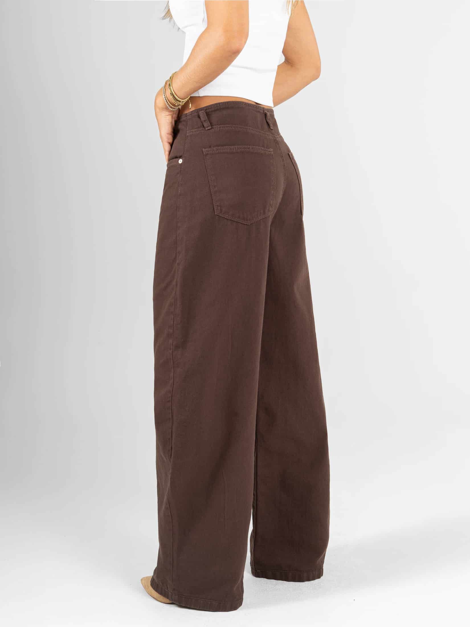 Ref: 0620562 Pantalón wide leg, rígido, tiro alto, detalle en pretina, tono café - miniatura 2