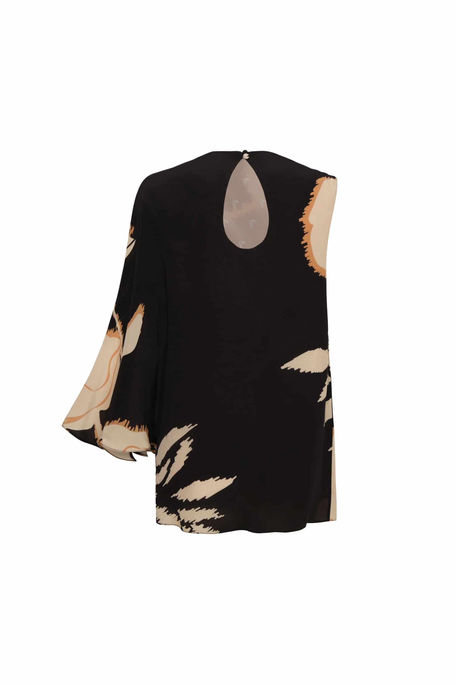 Gonzalez Crepe Chine Blouse / Black - Beige Gladiolos - miniatura 3