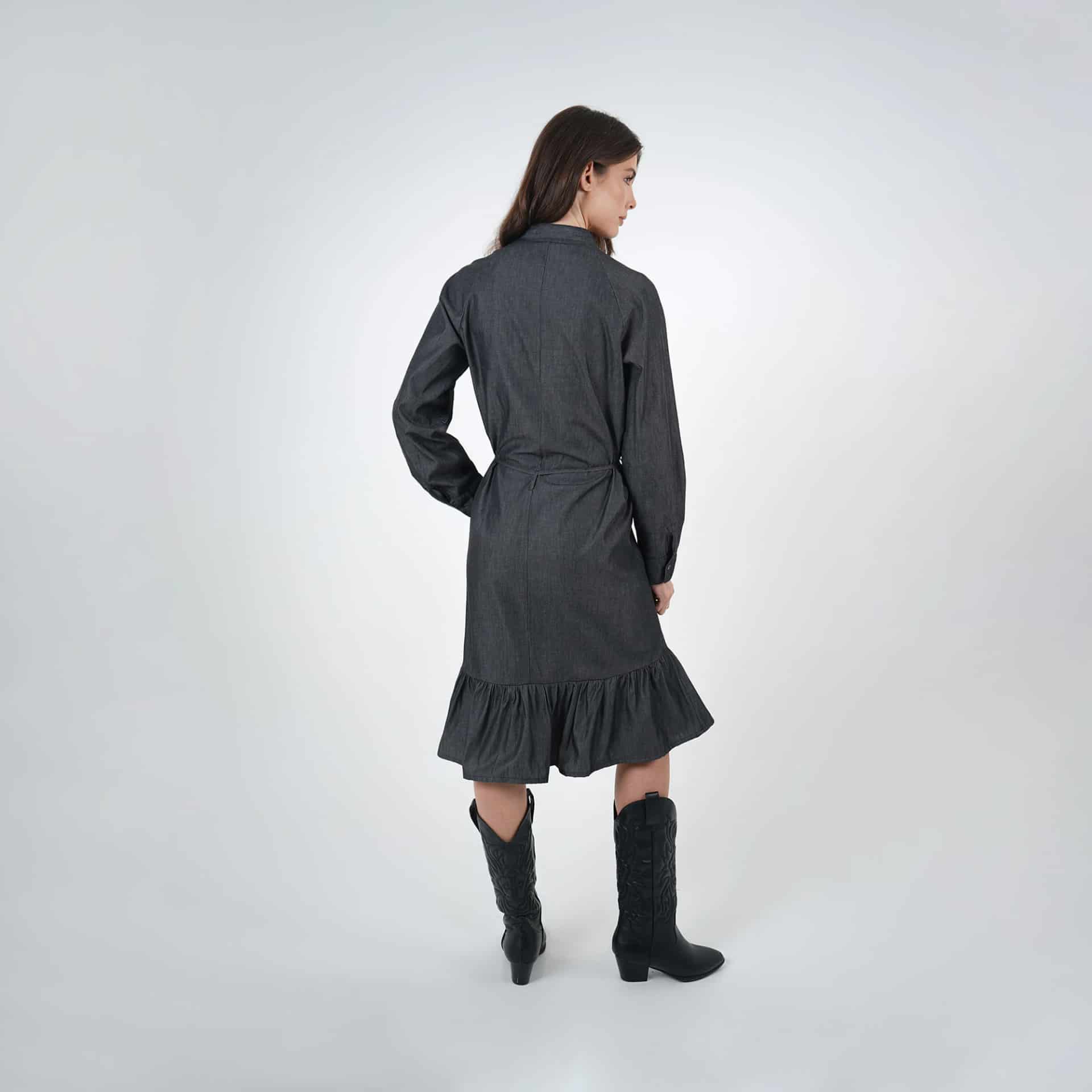 Vestidi midi camisero en denim con lazo - miniatura 9