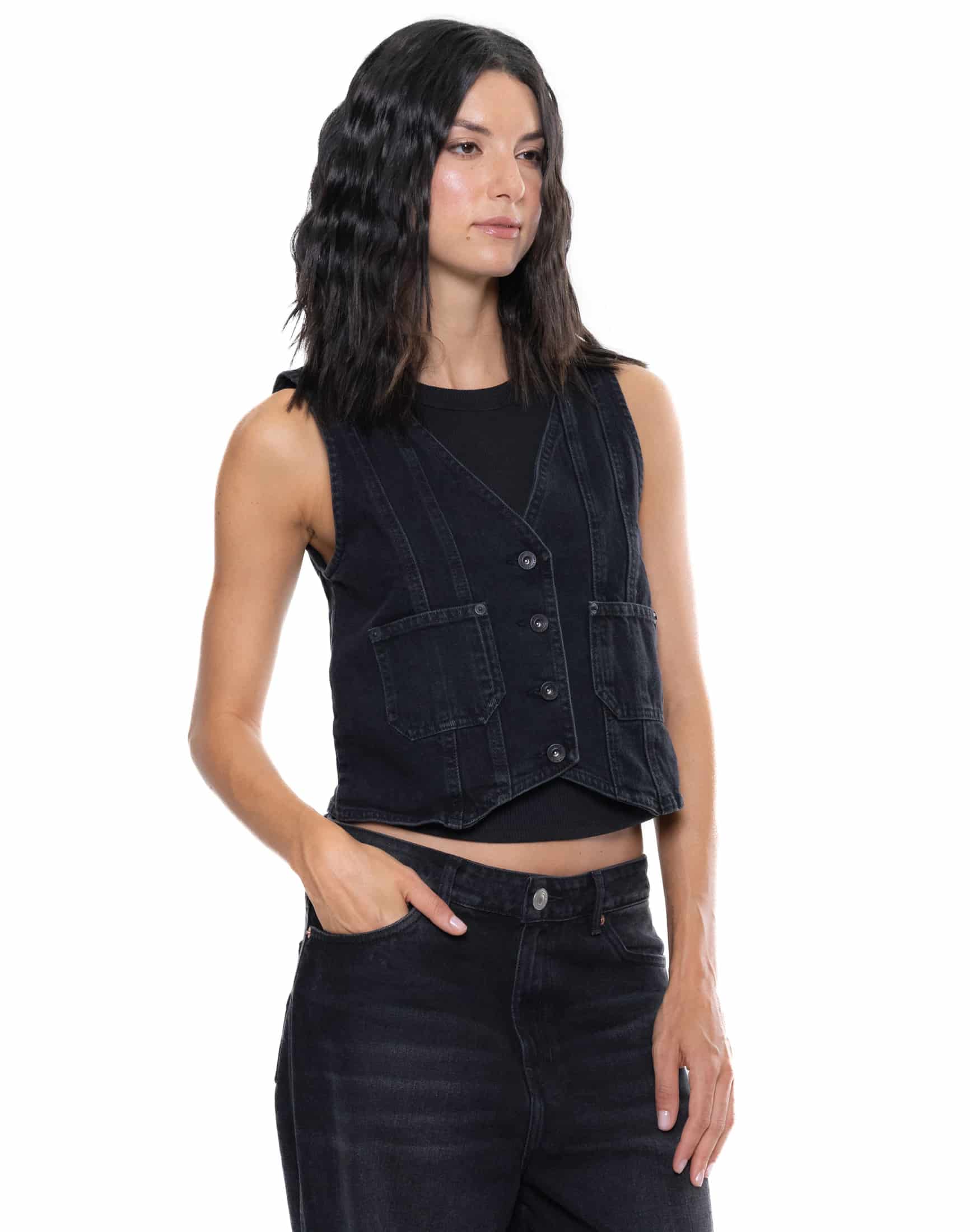 Chaleco Denim Negro Con Bolsillos - miniatura 12