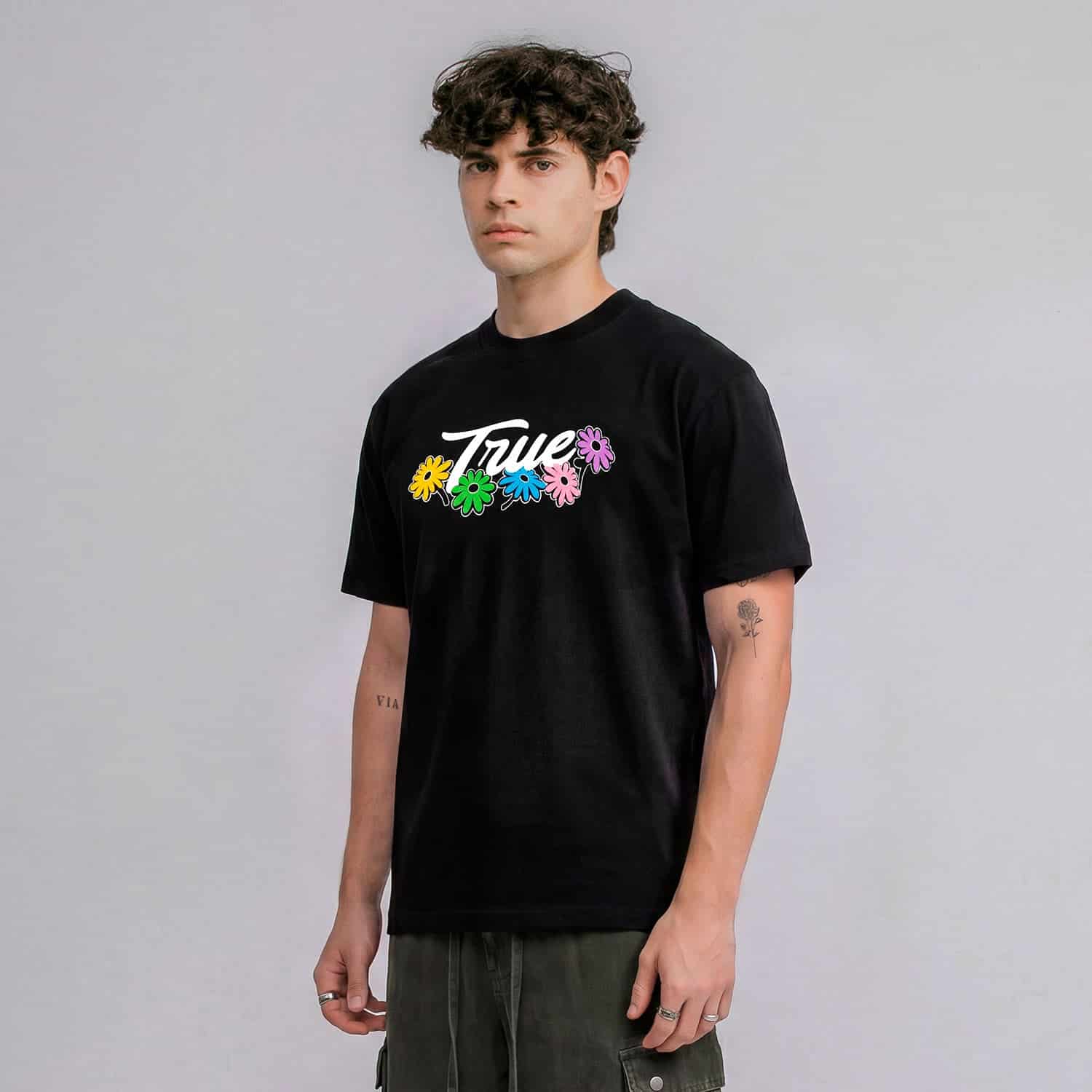 Flowers Logo T-Shirt - Black - miniatura 2