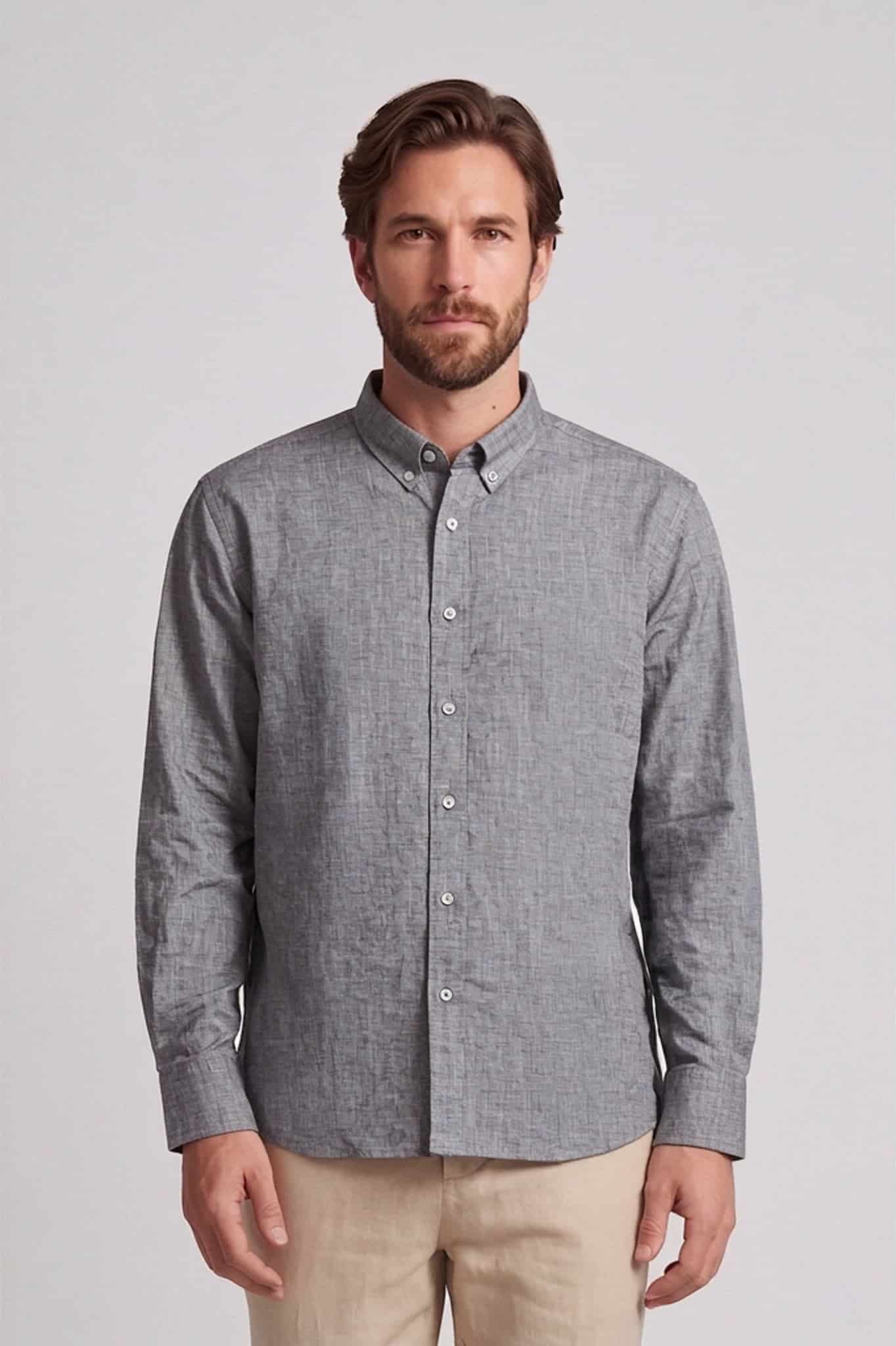Camisa manga larga lino y algodón para hombre Jon Sonen 010226001 - miniatura 3