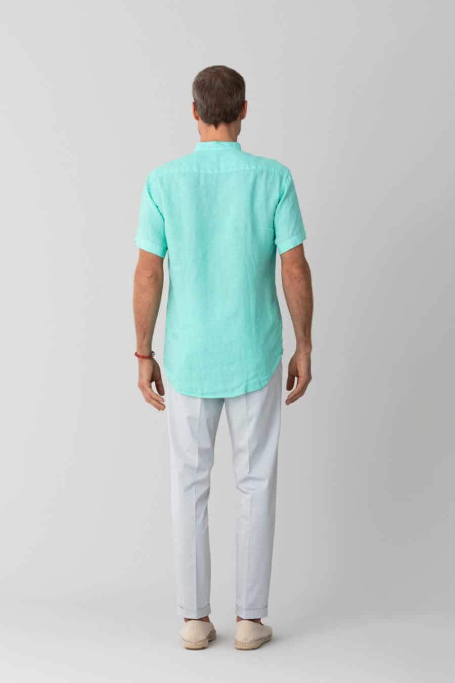men’s linen shirt mao turquoise basic - miniatura 3