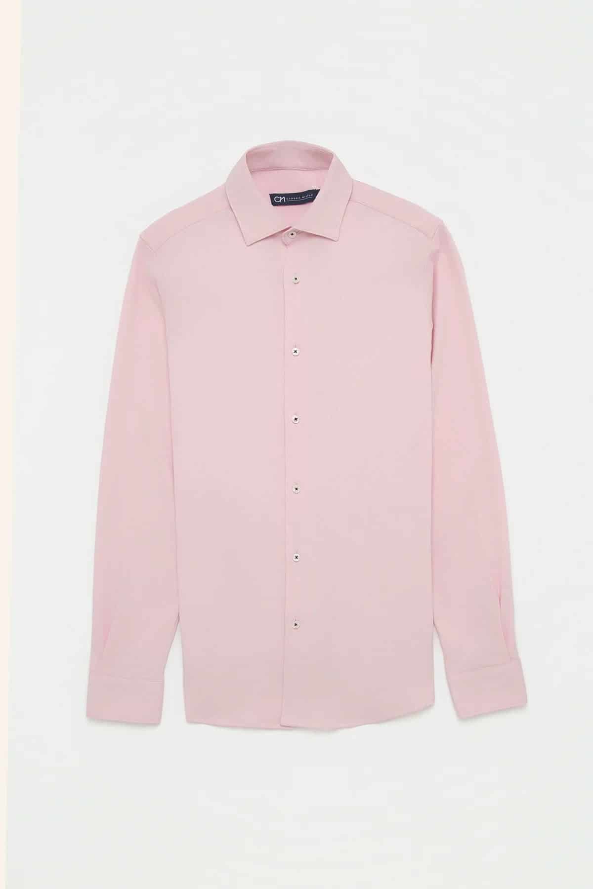 Camisa Piqué Botón Contraste Algodón Rosa Bebé - miniatura 1