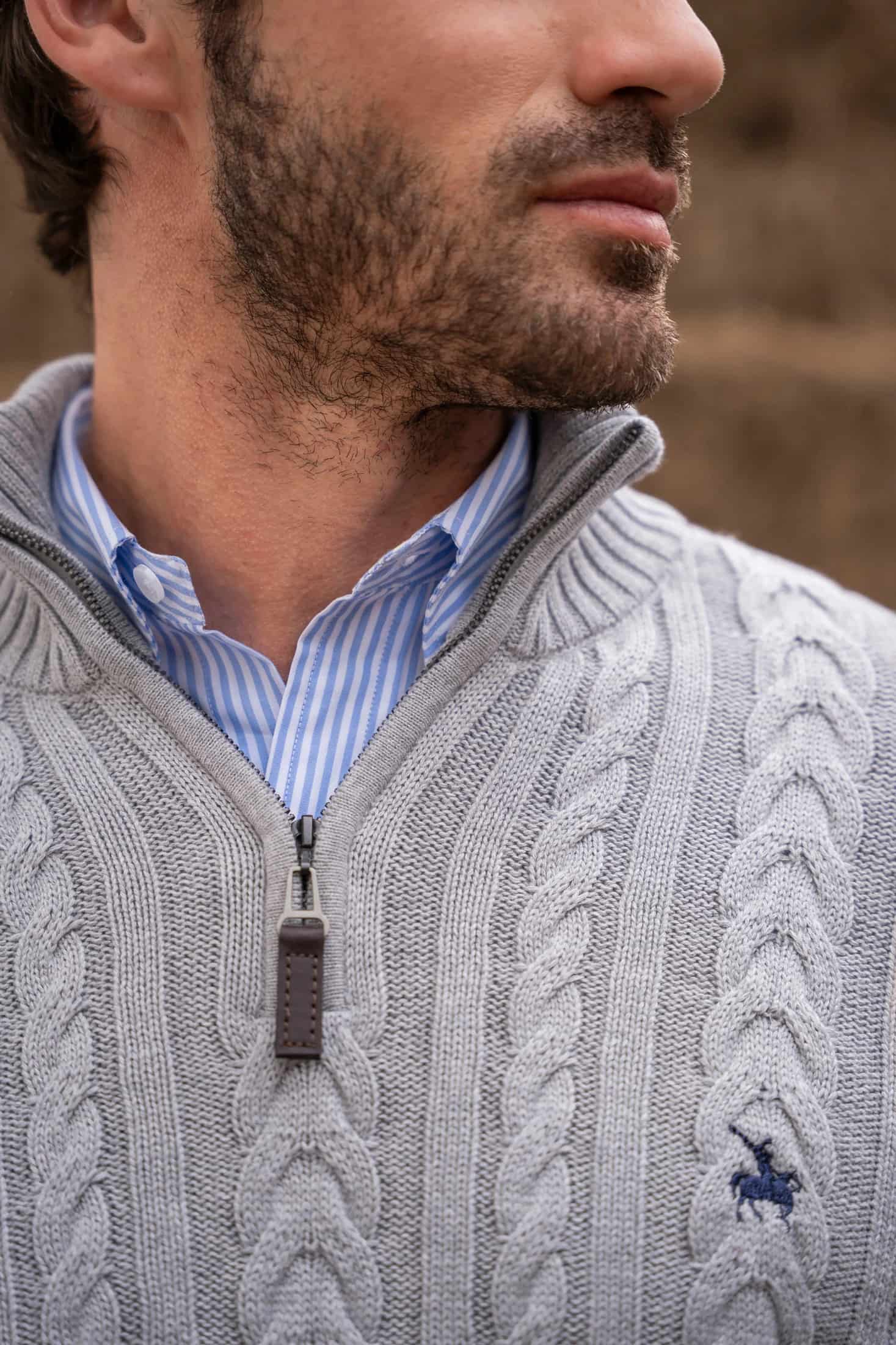Suéter Halfzip Trenzado Rib Hombre Gris Claro - miniatura 3