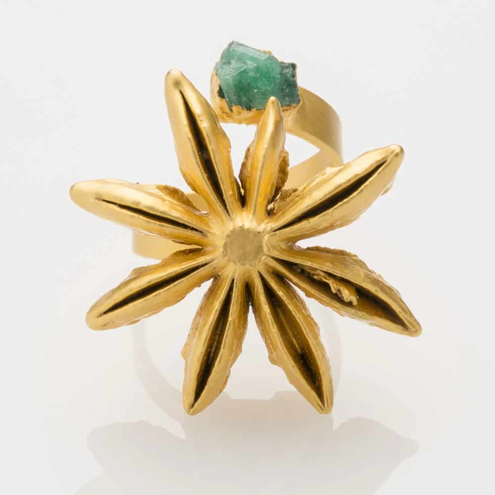 Star Anise and Rough Emerald Ring - miniatura 1