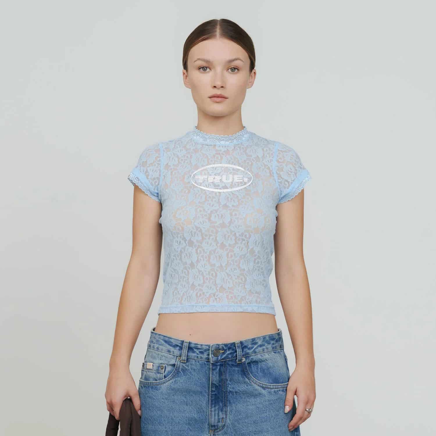 Floral Lace Baby Tee - Light Blue - miniatura 6