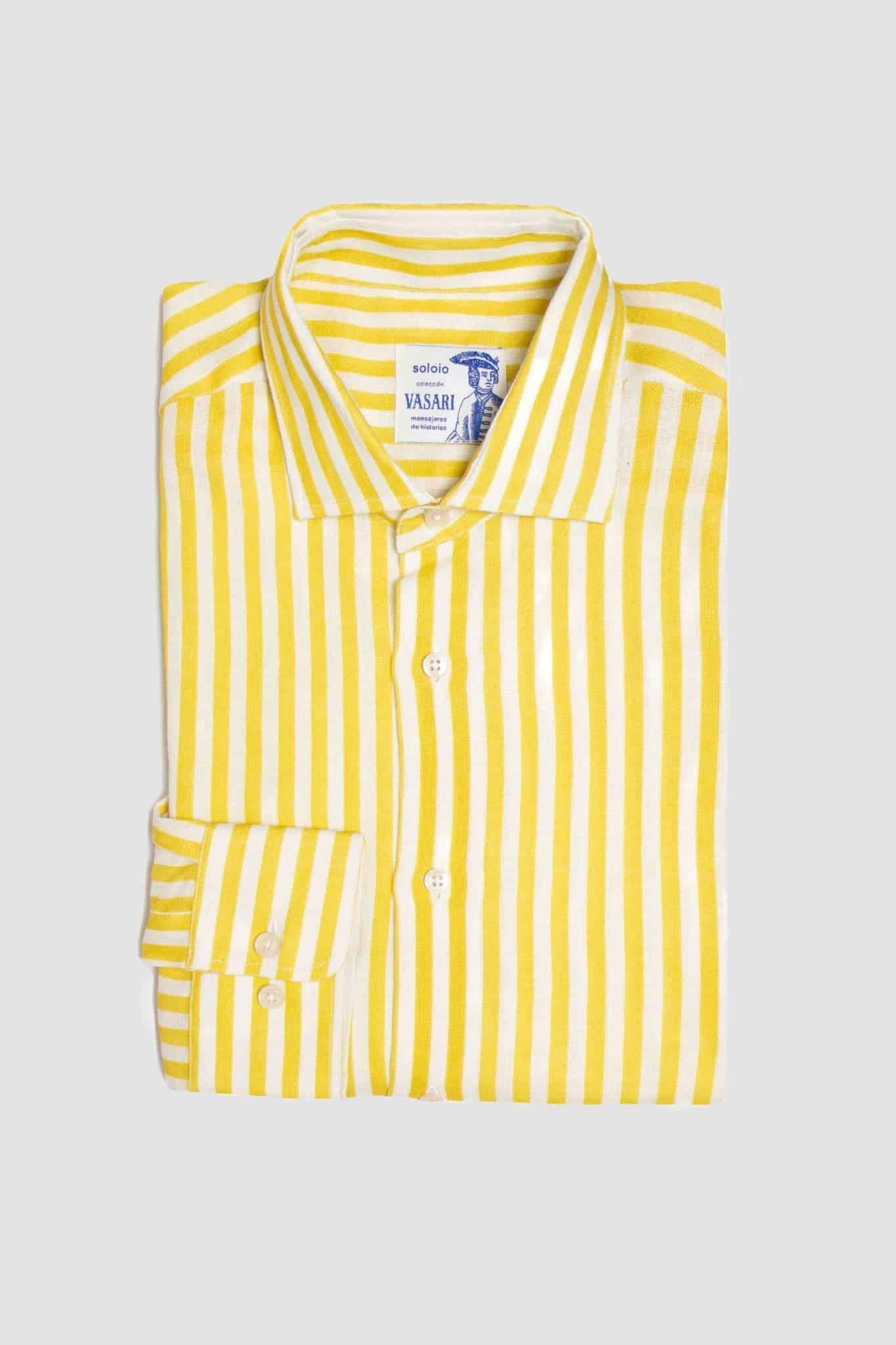 Men's linen shirt yellow striped - miniatura 6