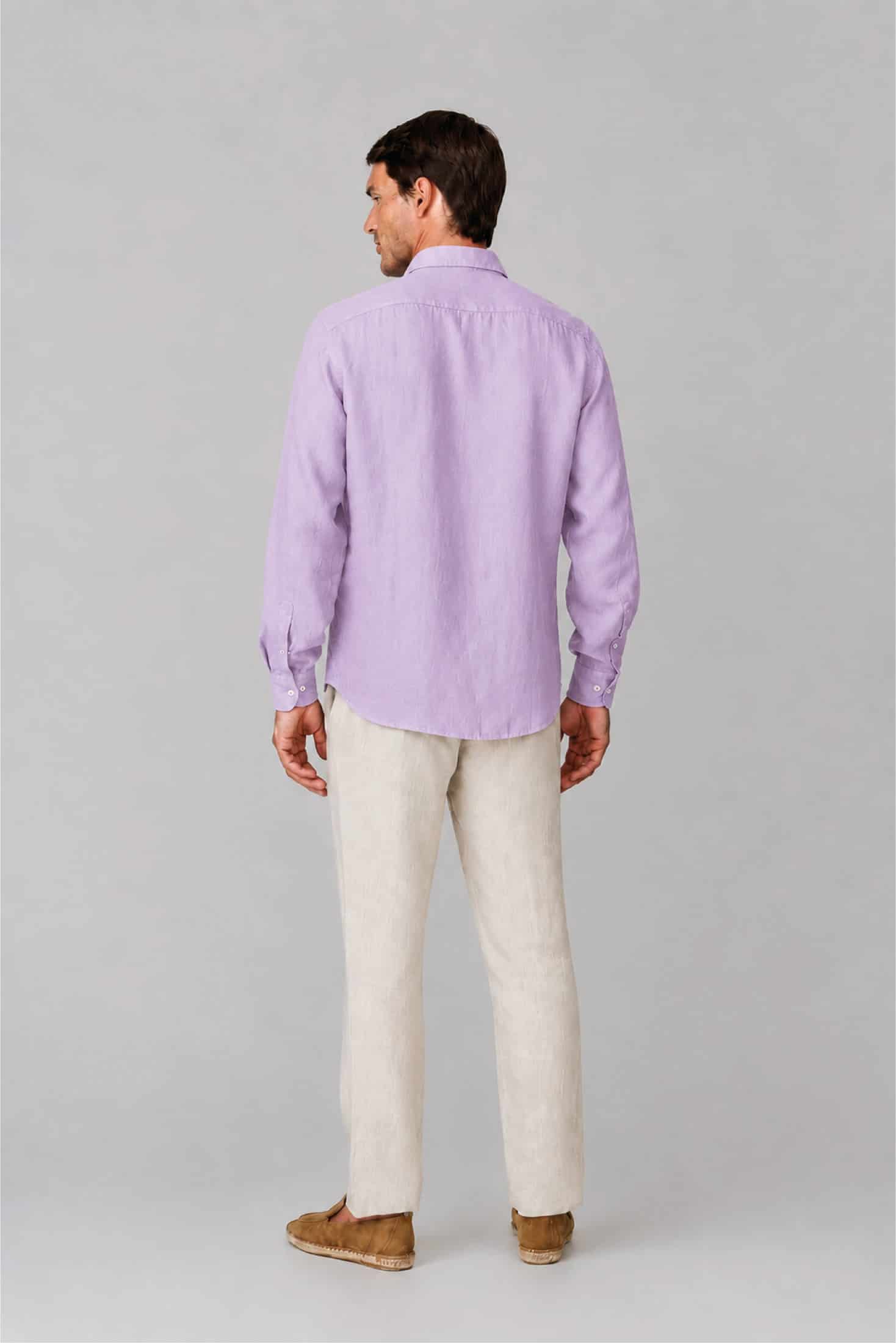 Men's linen shirt lavander fog - miniatura 5