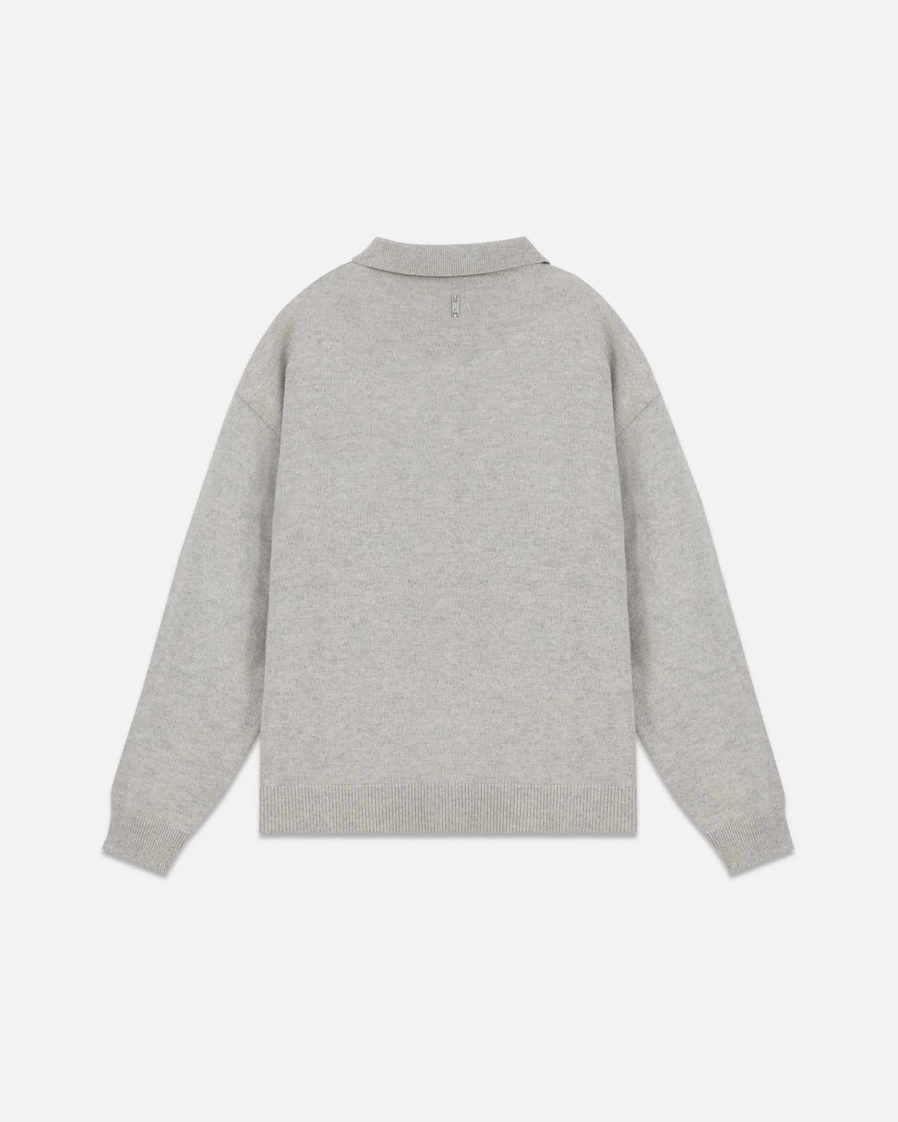 Line Knit Zip Up Long Sleeve Polo Shirt Seed Gray - miniatura 3