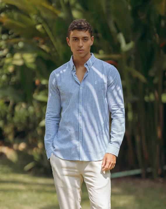 Camisa de Lino Navy y Rayas Blancas - miniatura 1