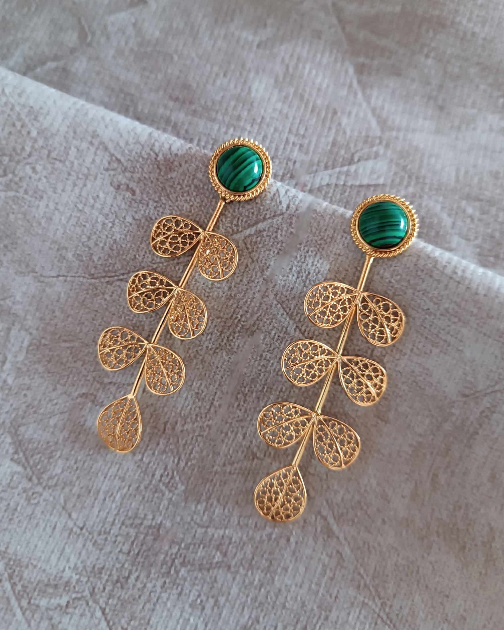 Aretes largos filigrana Hada malaquita - miniatura 4