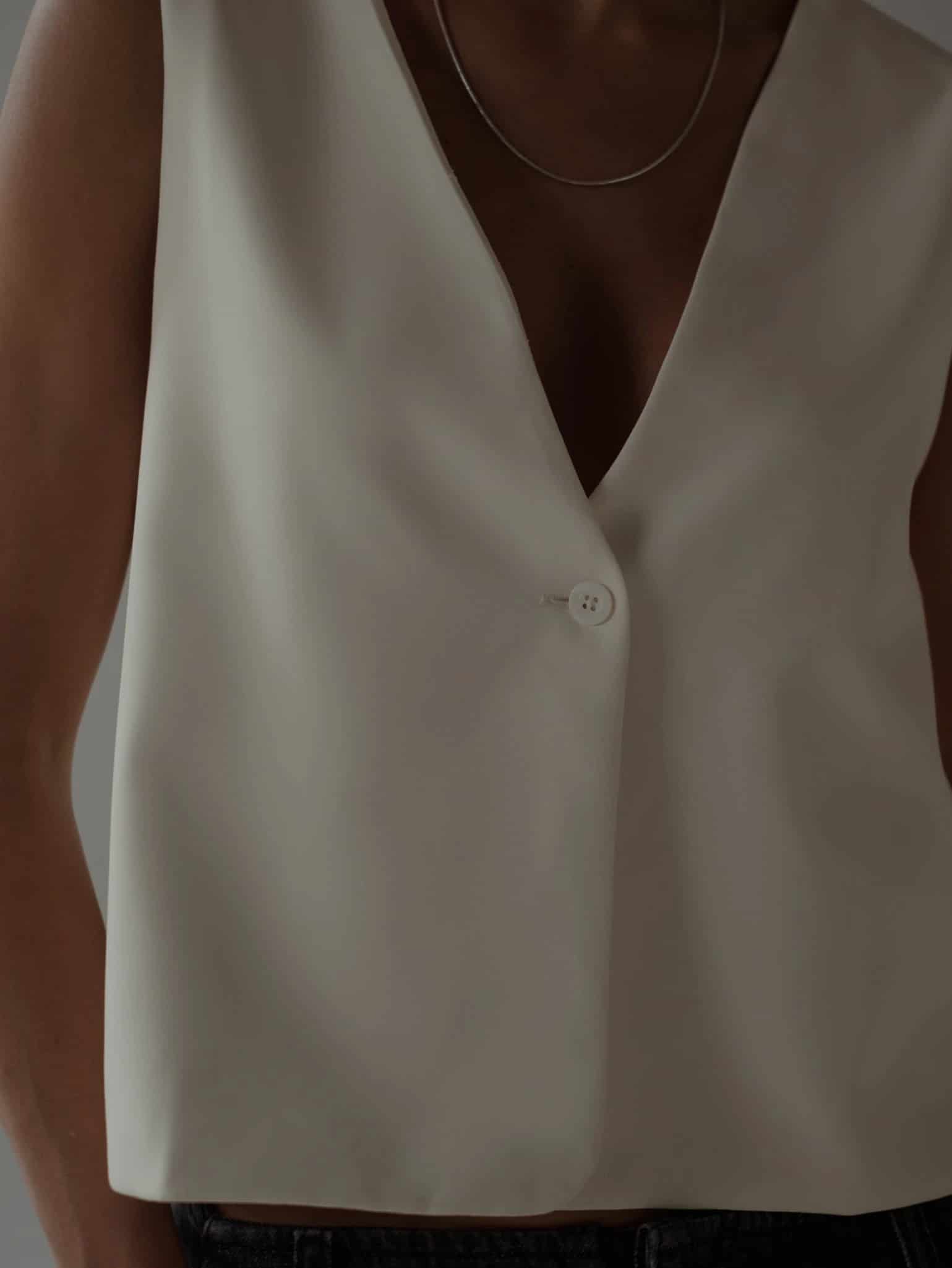 ONE BUTTON LONG VEST - SOFT WHITE - miniatura 5