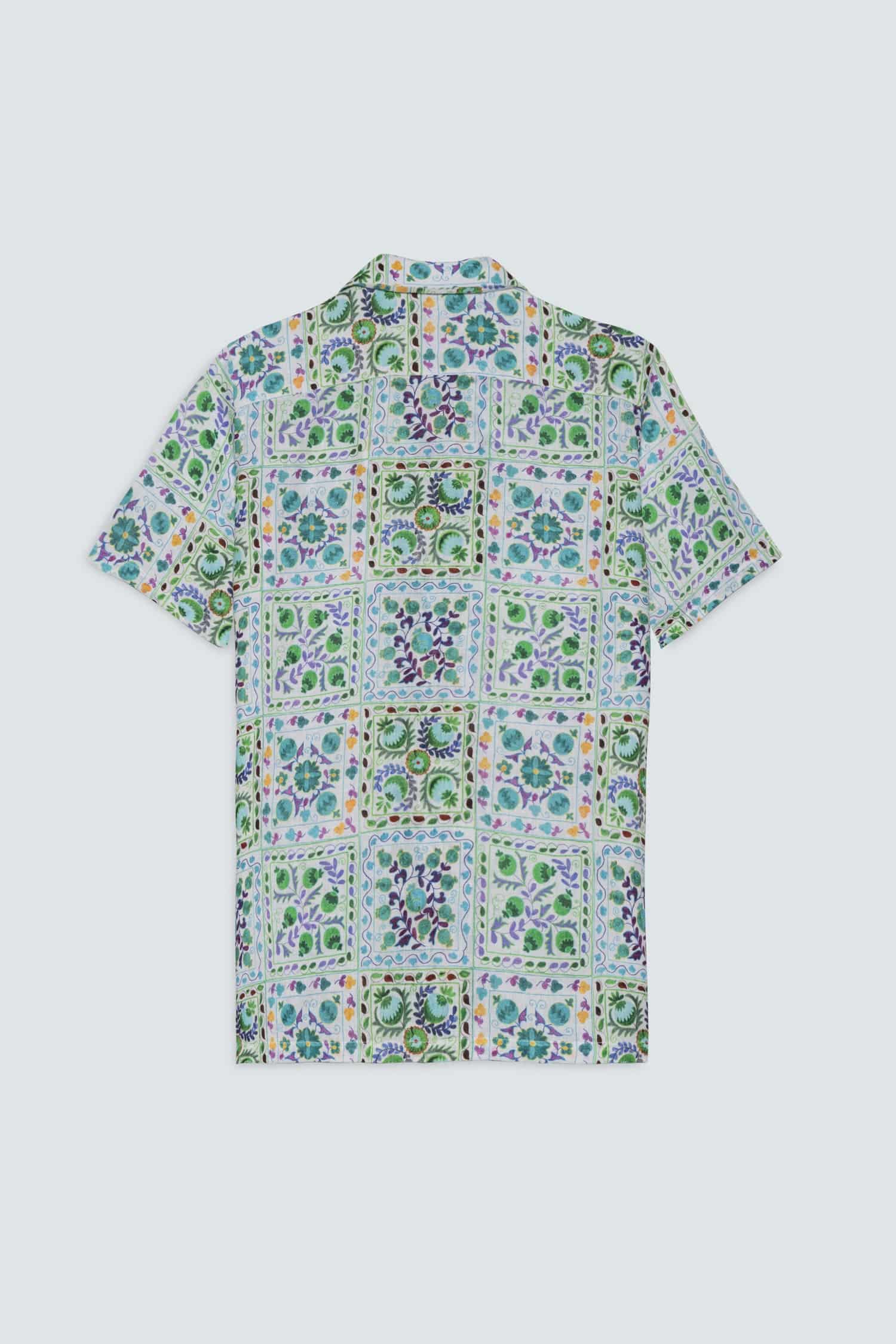 Men's linen shirt green suzani - miniatura 9
