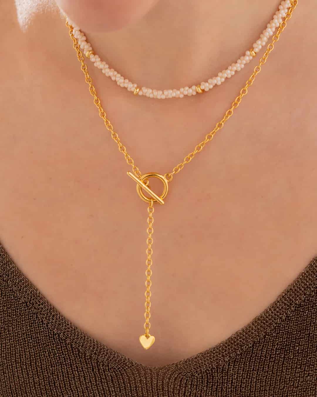 Set X2 Collar Corbatín Corazón Candado + Aretes - miniatura 3