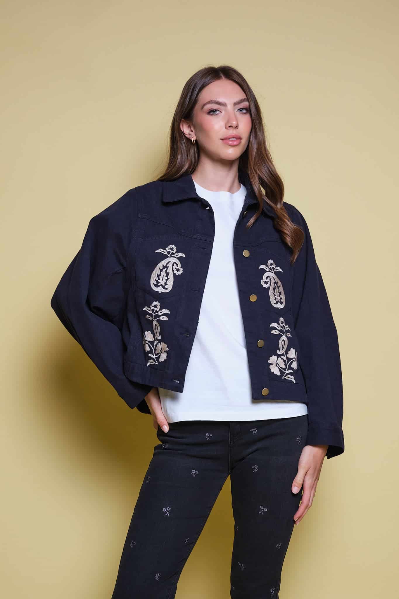 CHAQUETA DRIL AZUL OSCURO BORDADO PAISLEY - miniatura 1