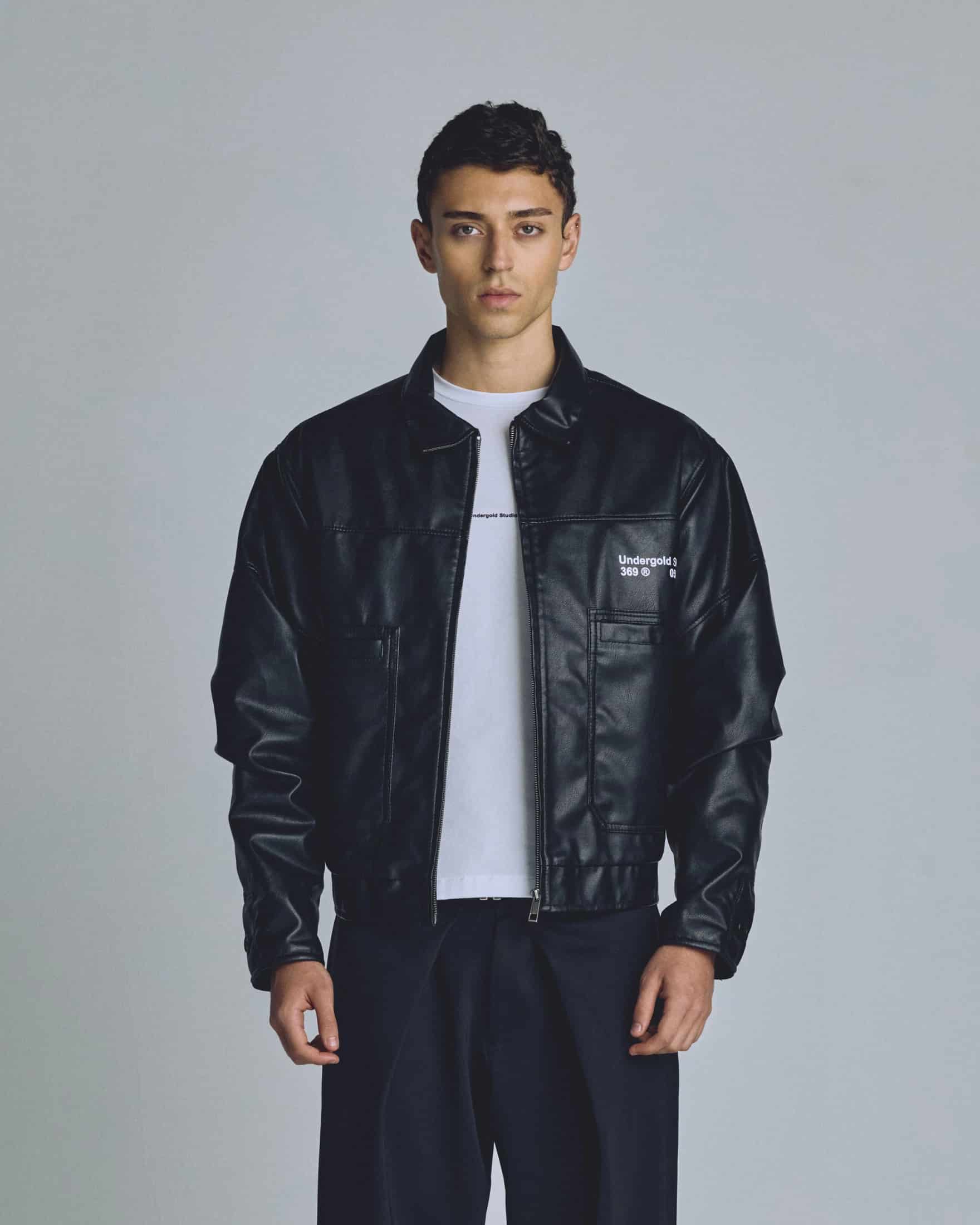 Basics Undergold Studio Leather Boxy Fit Jacket Black - miniatura 2