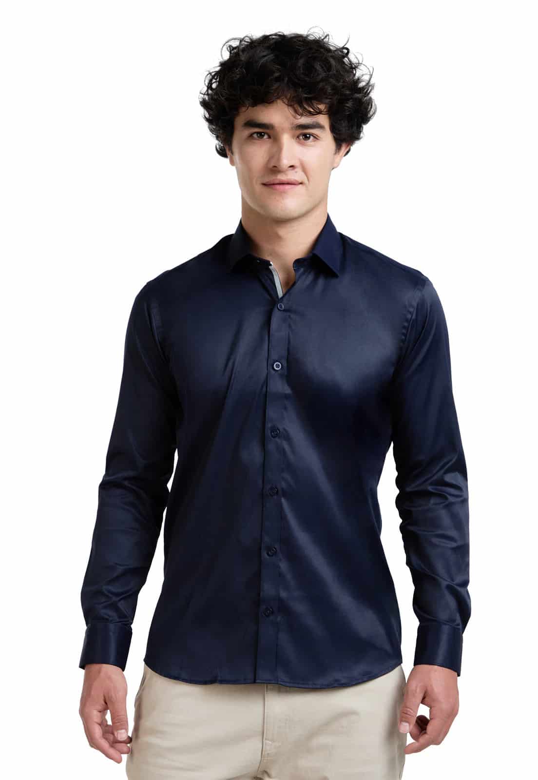 Camisa azul oscura con contraste interno - miniatura 1