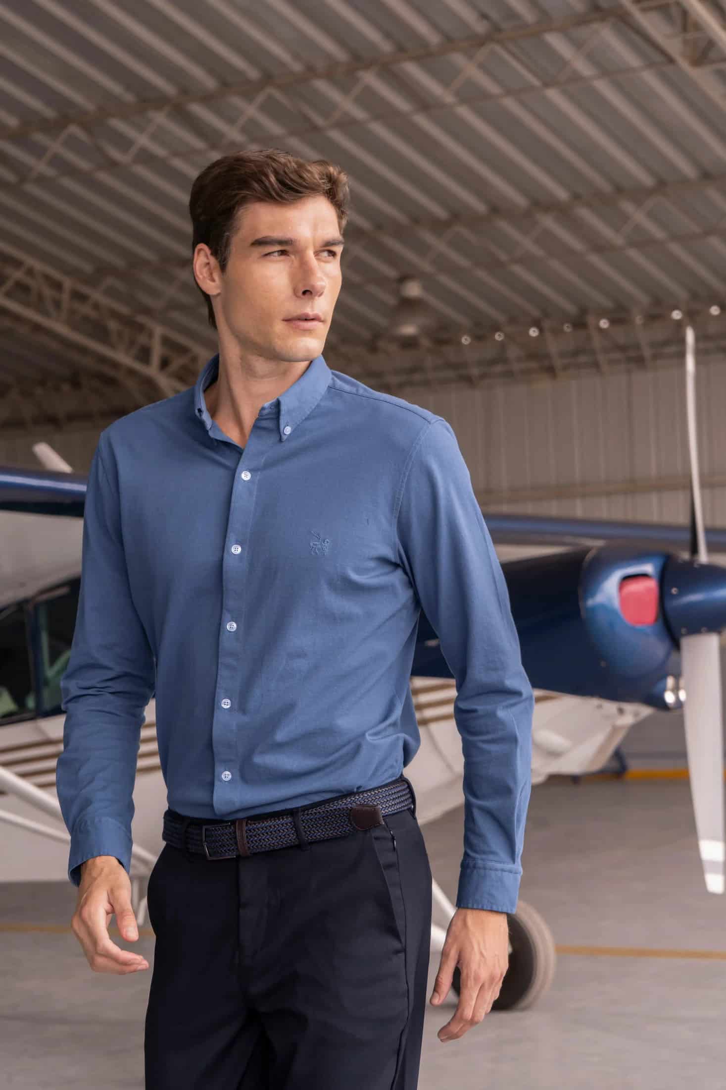 Camisa Micro Pique Hombre Azul Petroleo - miniatura 5