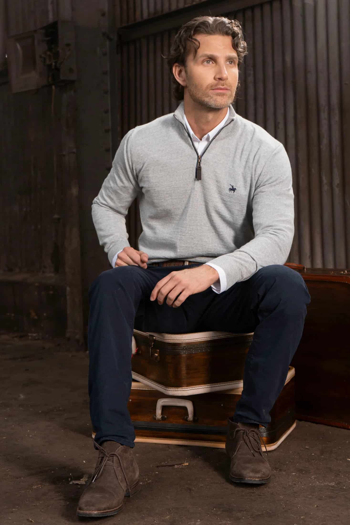 Suéter Halfzip Merino Hombre Gris Claro - miniatura 4