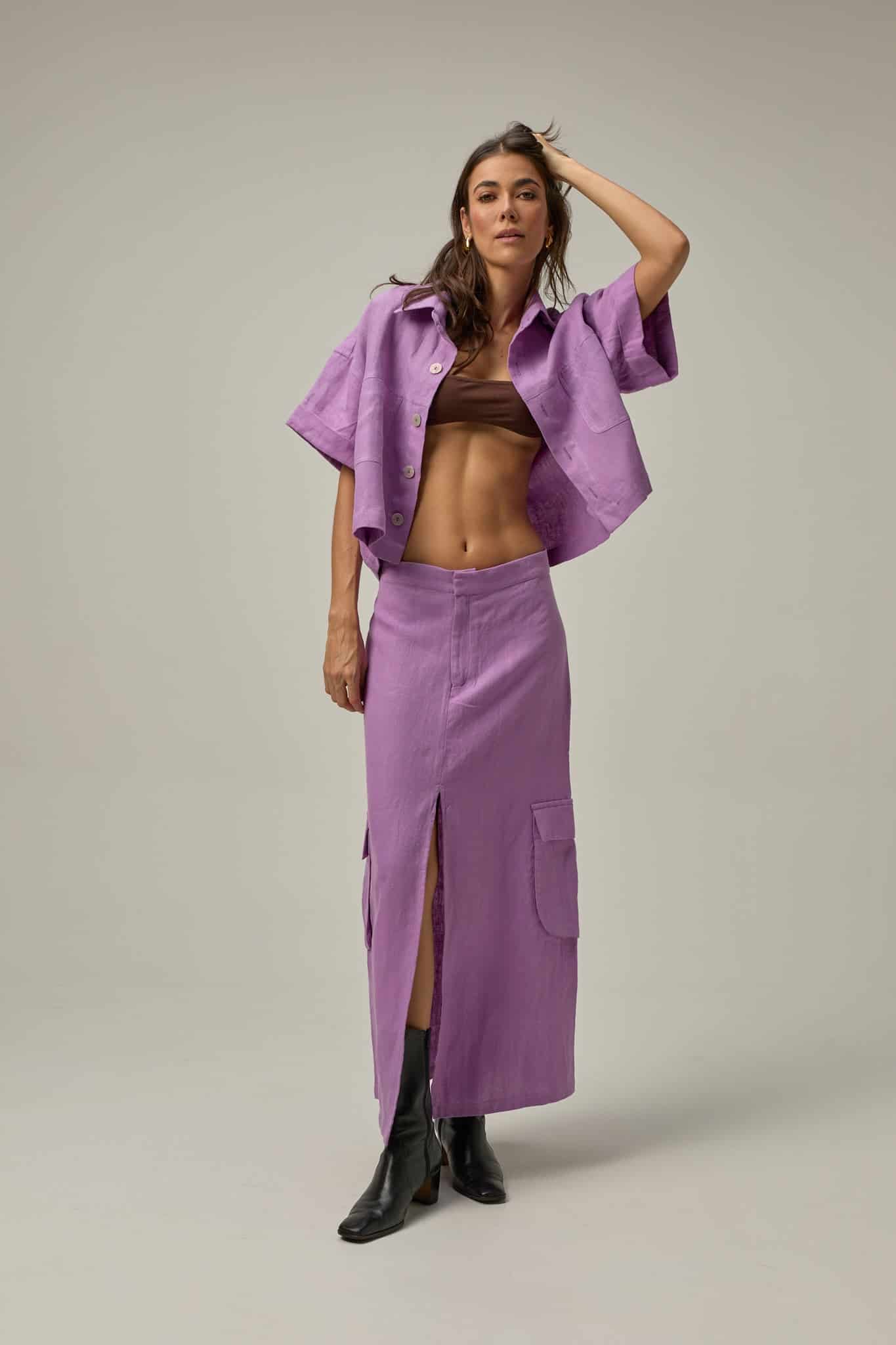 Falda Canvas de lino | Morado - miniatura 4