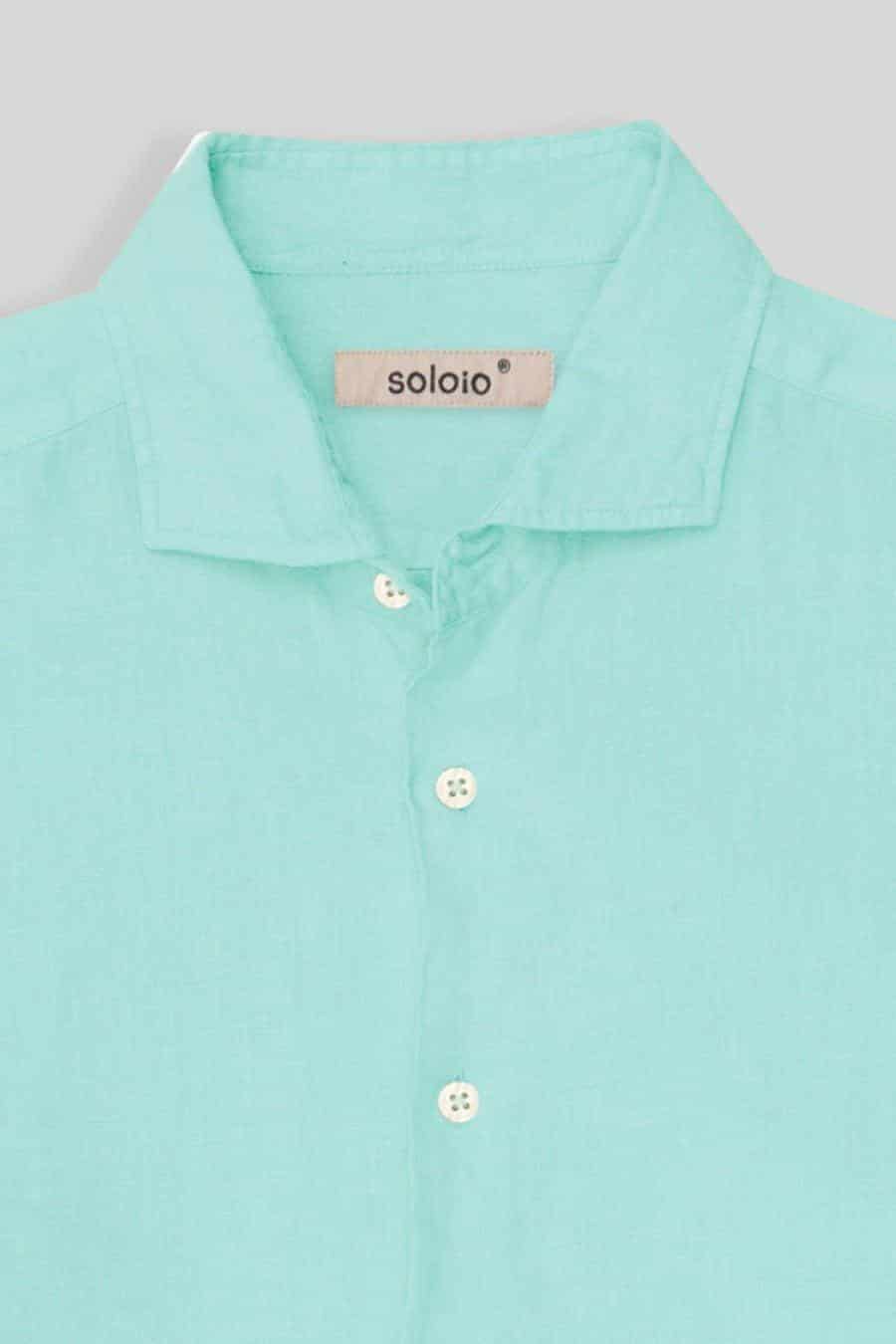Men's linen shirt aquamarine basic - miniatura 3