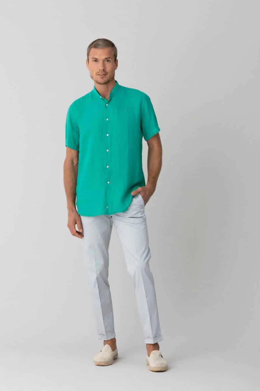 men’s linen shirt mao green basic - miniatura 3