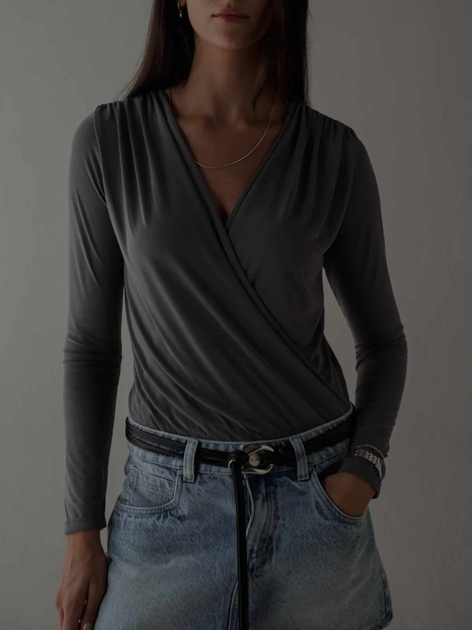 LONG SLEEVE FLOWY BODY - DARK GRAY - miniatura 11