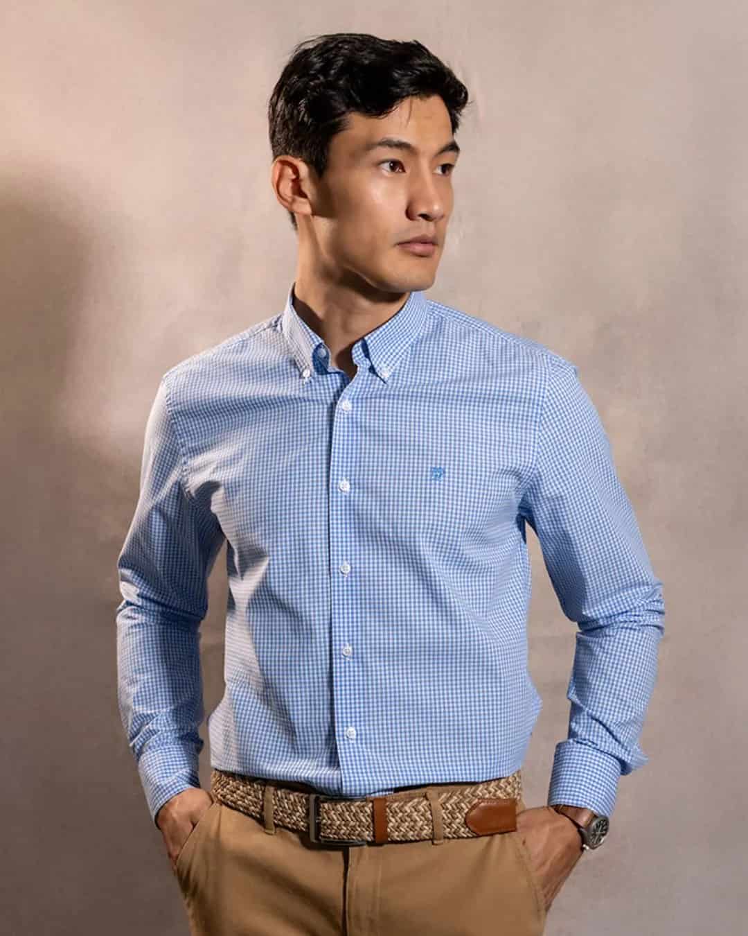 Camisa Antimanchas Popelina Cuadros Azul Claro Logo Combinado - miniatura 5