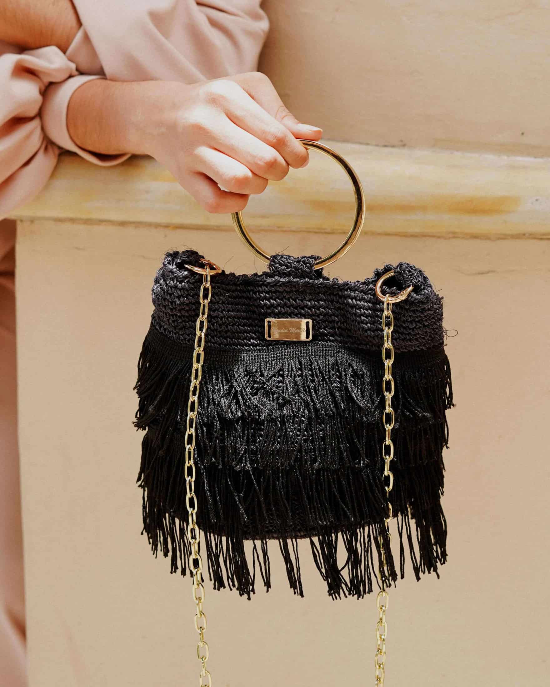 Bolso Orquidea Flecos – Negro - miniatura 1