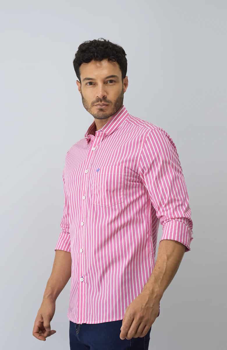 Camisa manga larga a Rayas Rosa Para Hombre - miniatura 1