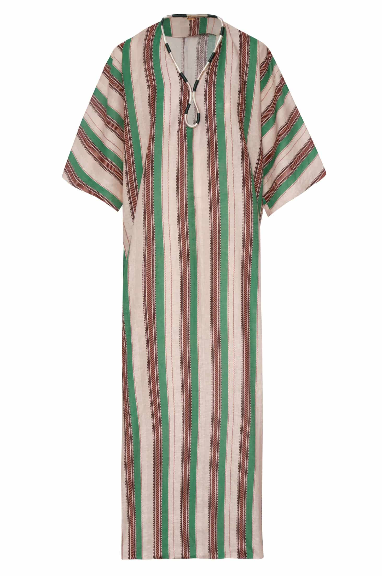 Andina Hand-Embroidered Linen Tunic / Green Artisanal Stripes - miniatura 1