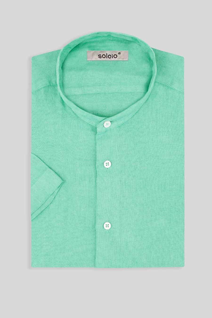 men’s linen shirt mao turquoise basic - miniatura 4