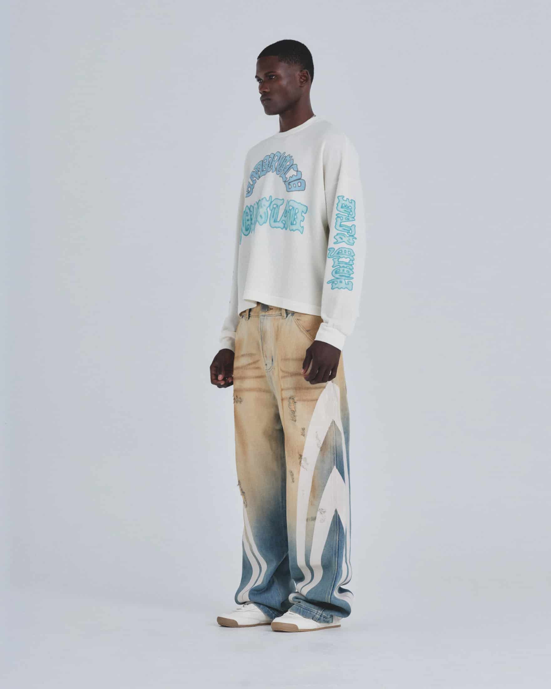 Holy State Stripe Wide Jeans Sand Blue - miniatura 5