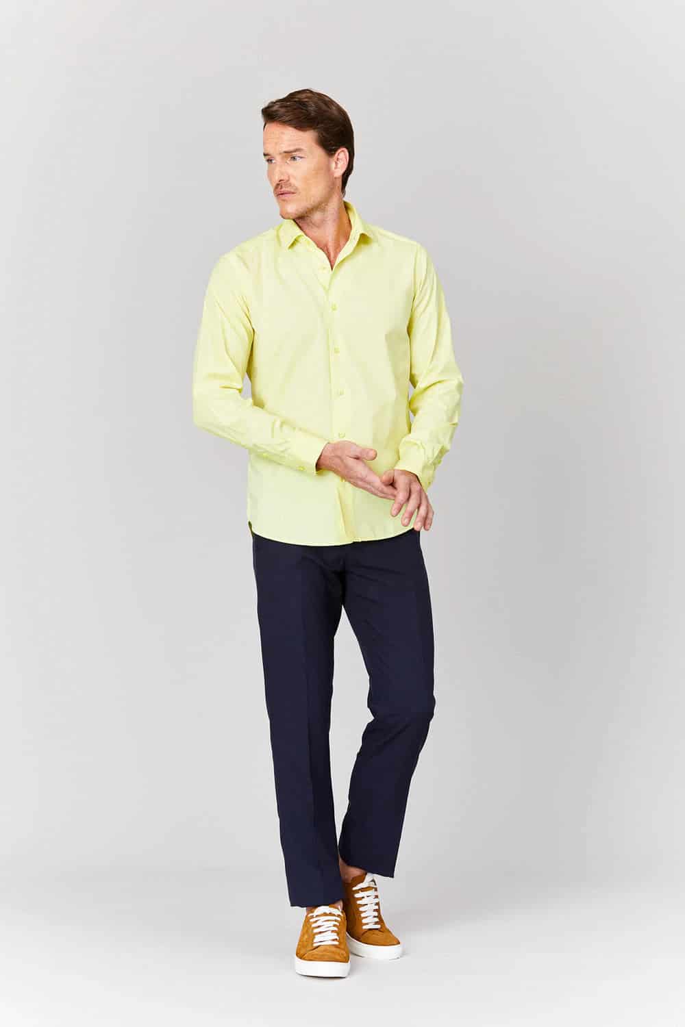 Men's basic yellow cotton muslin shirt - miniatura 3
