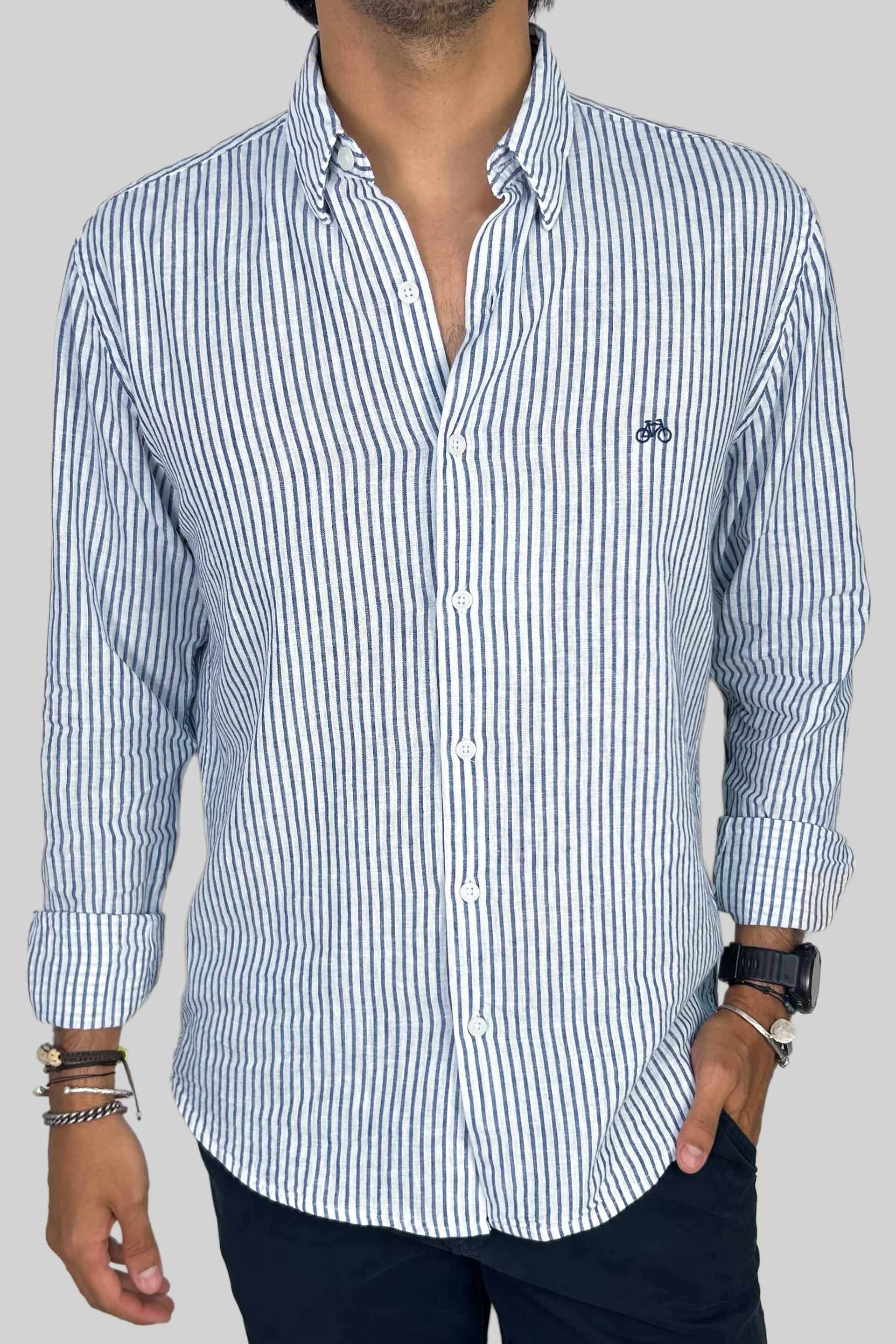 CAMISA LINO INDIGO LINES - miniatura 1