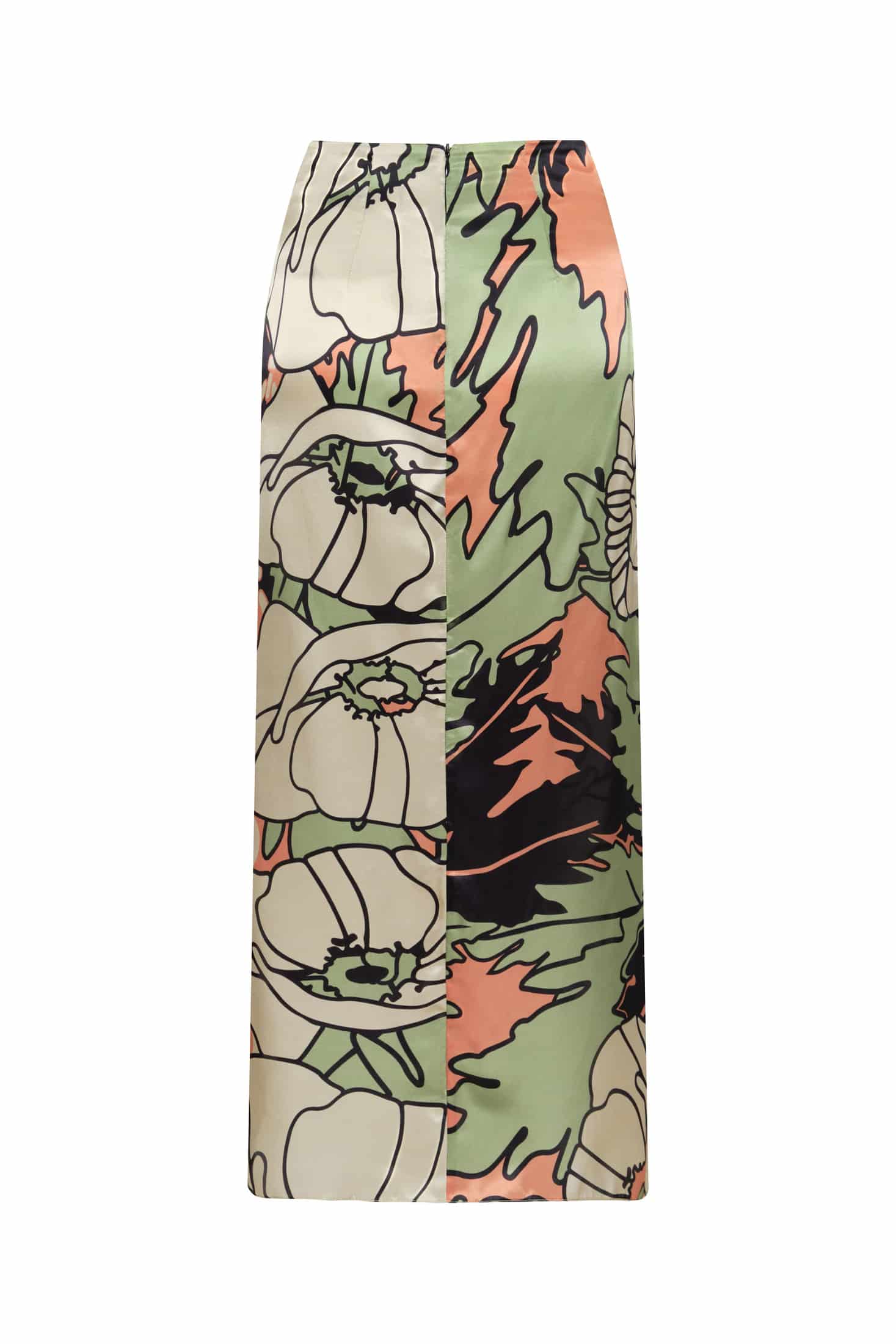 Amaime Satin Silk Midi Skirt / Sage Gladiolos - miniatura 2